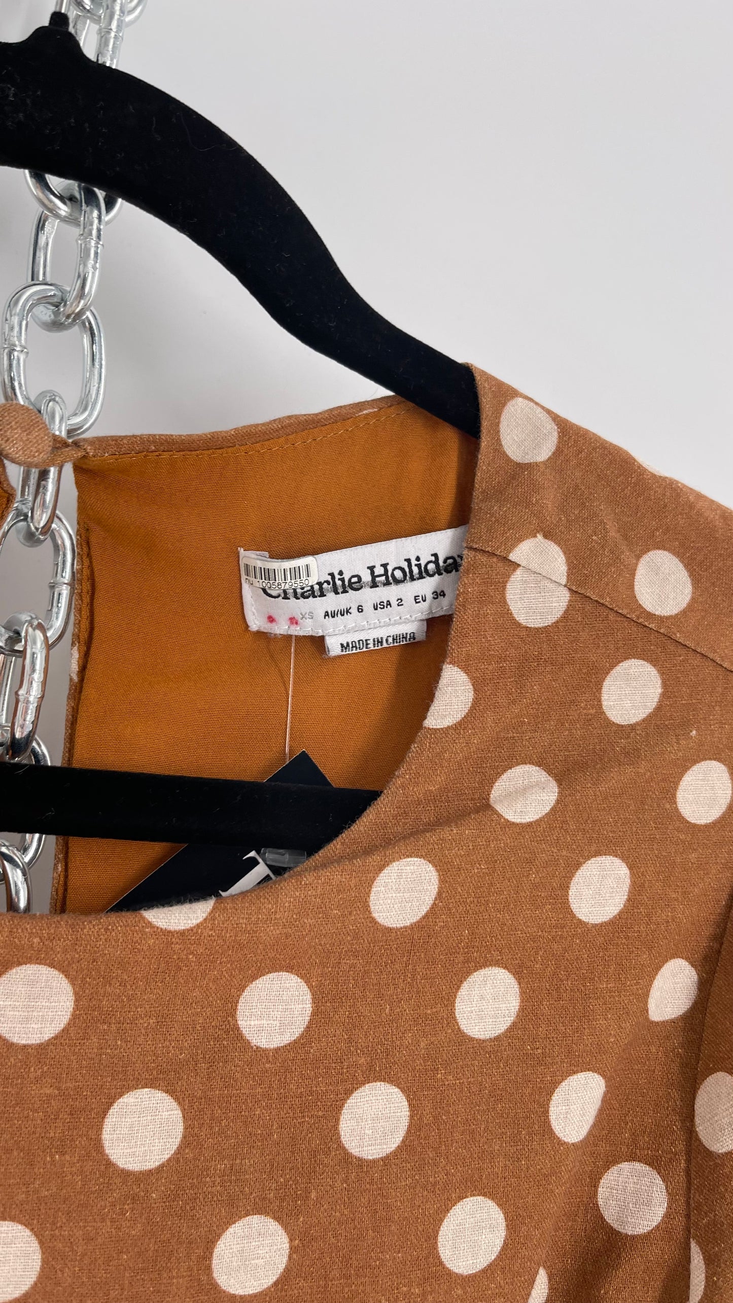 Charlie Holiday Halcyon Brown Polka Dot Open Back Linen (2)