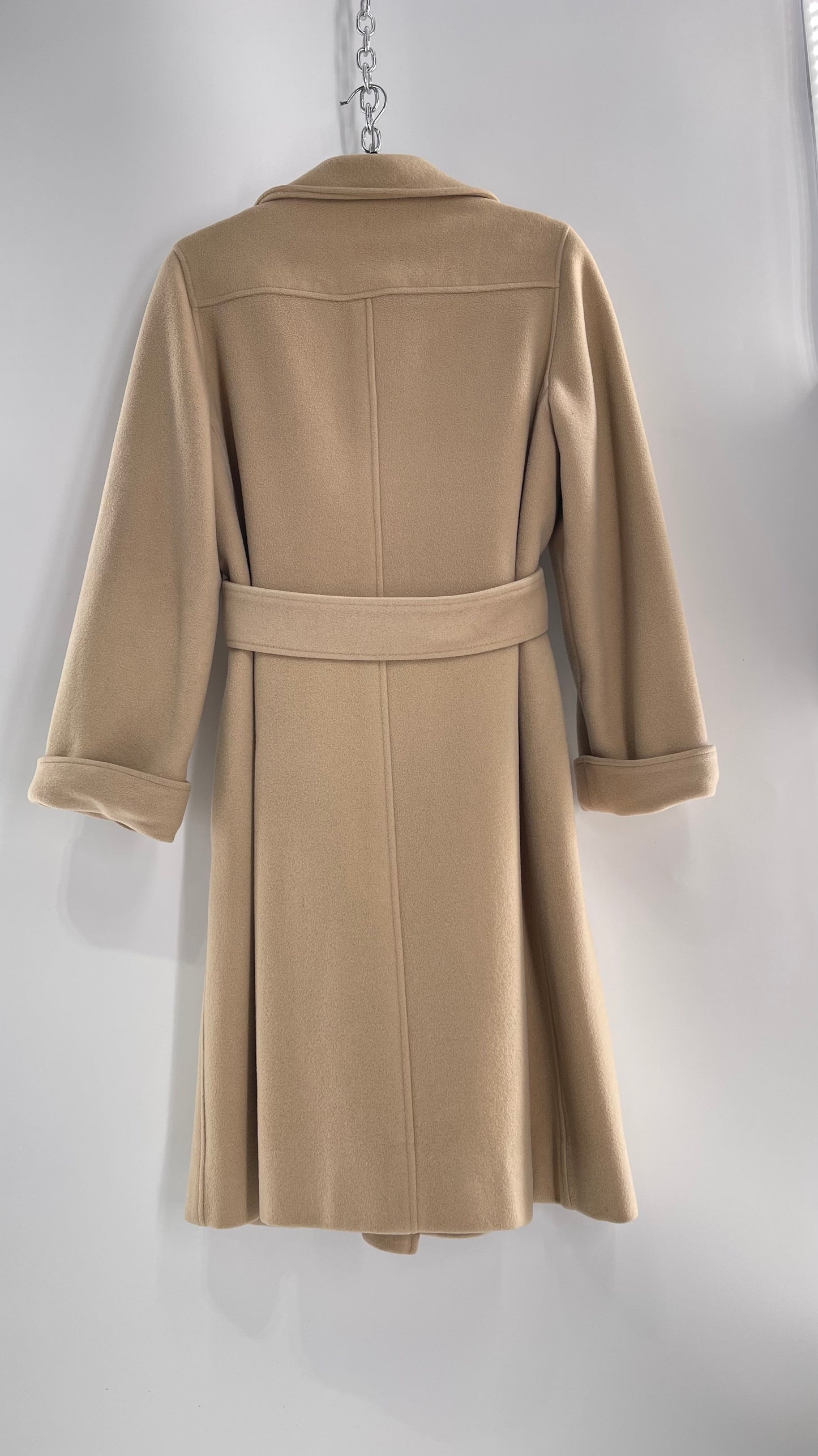 Vintage 100% Amicale Cashmere Beige Cream Coat with Apricot Satin Lining (C) (S/M)
