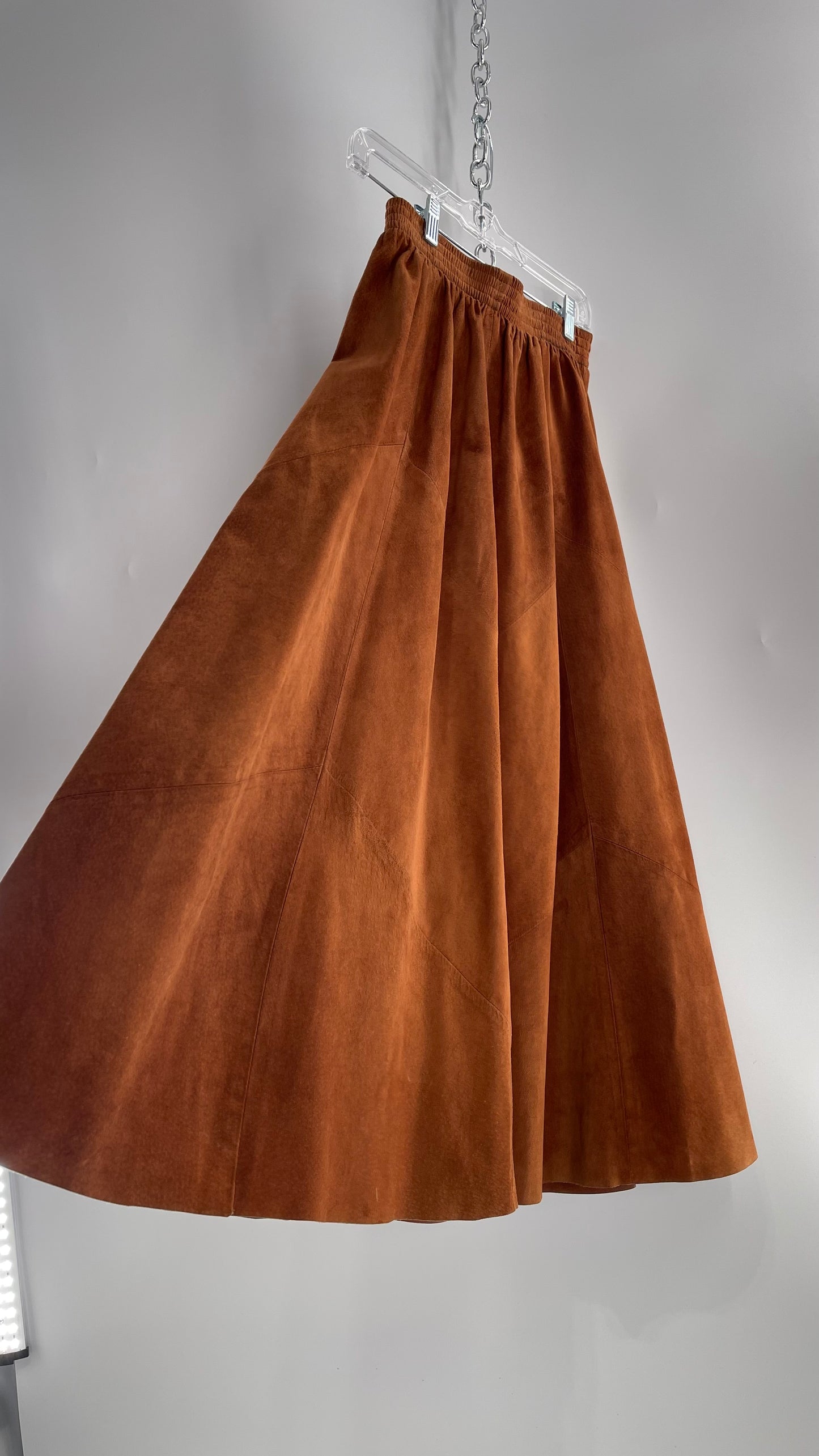 Vintage Brown Leather Suede Paneled Voluminous Skirt Assembled in Mexico (S)