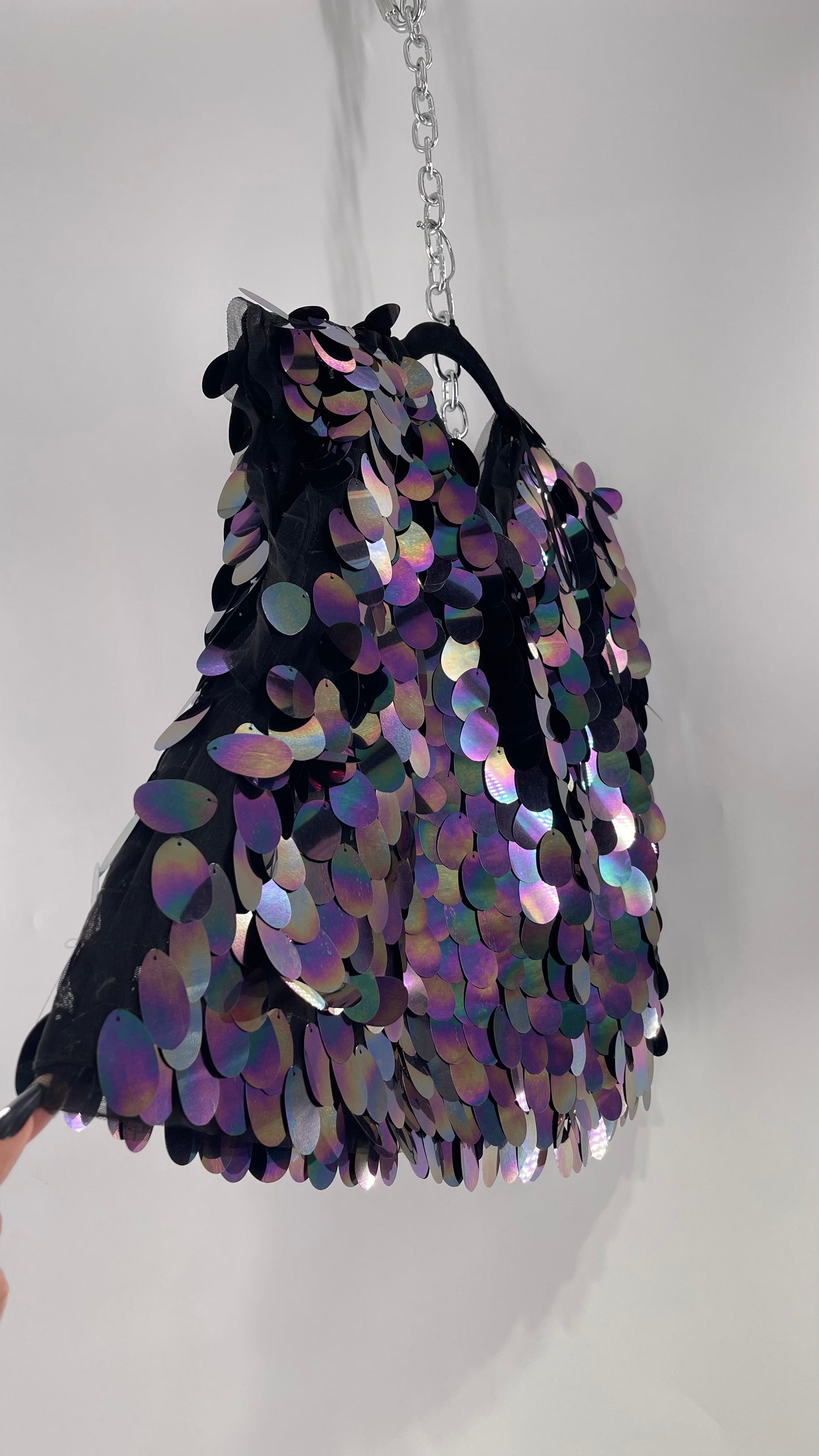 Free People Oversized Iridescent Purple/Indigo Color Changing Sequins (XS)