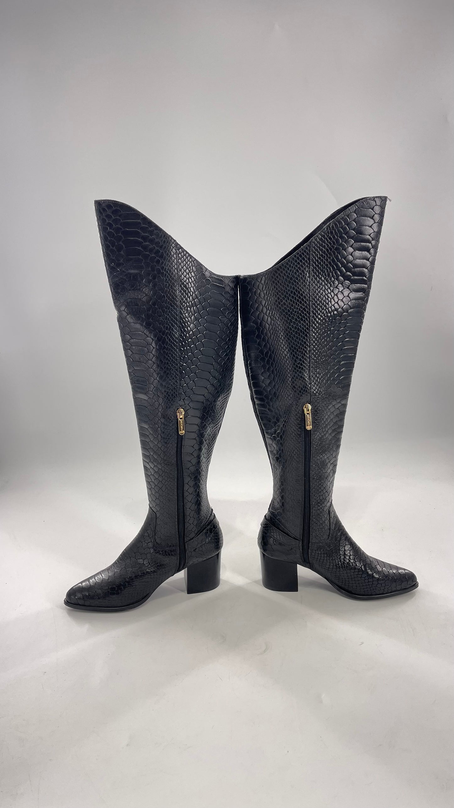 ORCADE Genuine Brazilian Leather Crocodile Embossed/Textured Knee High Boots (5)