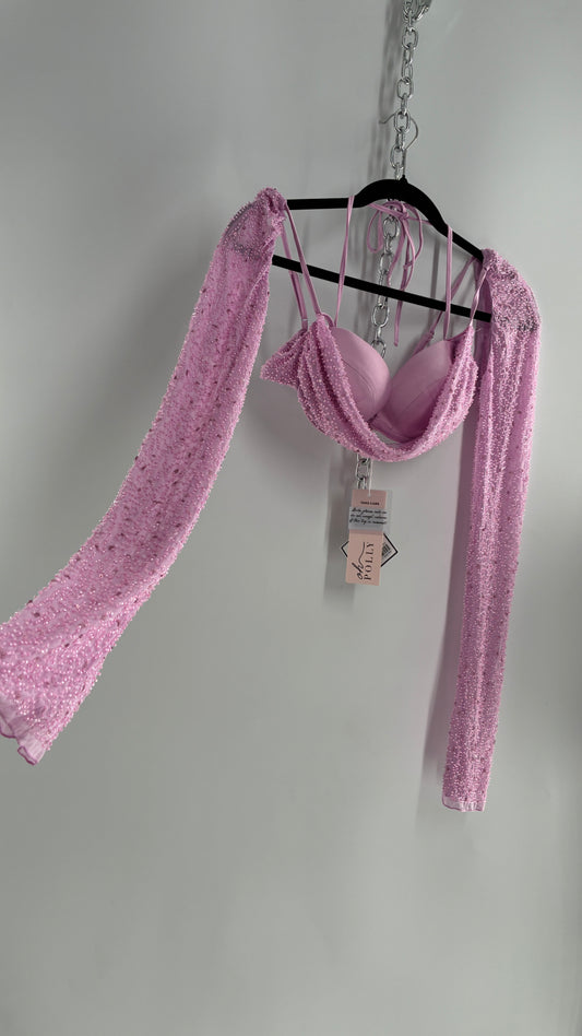 Princess Polly Beaded Shrug, Drape Front Lilac Long Sleeve with Tags Attached (6)