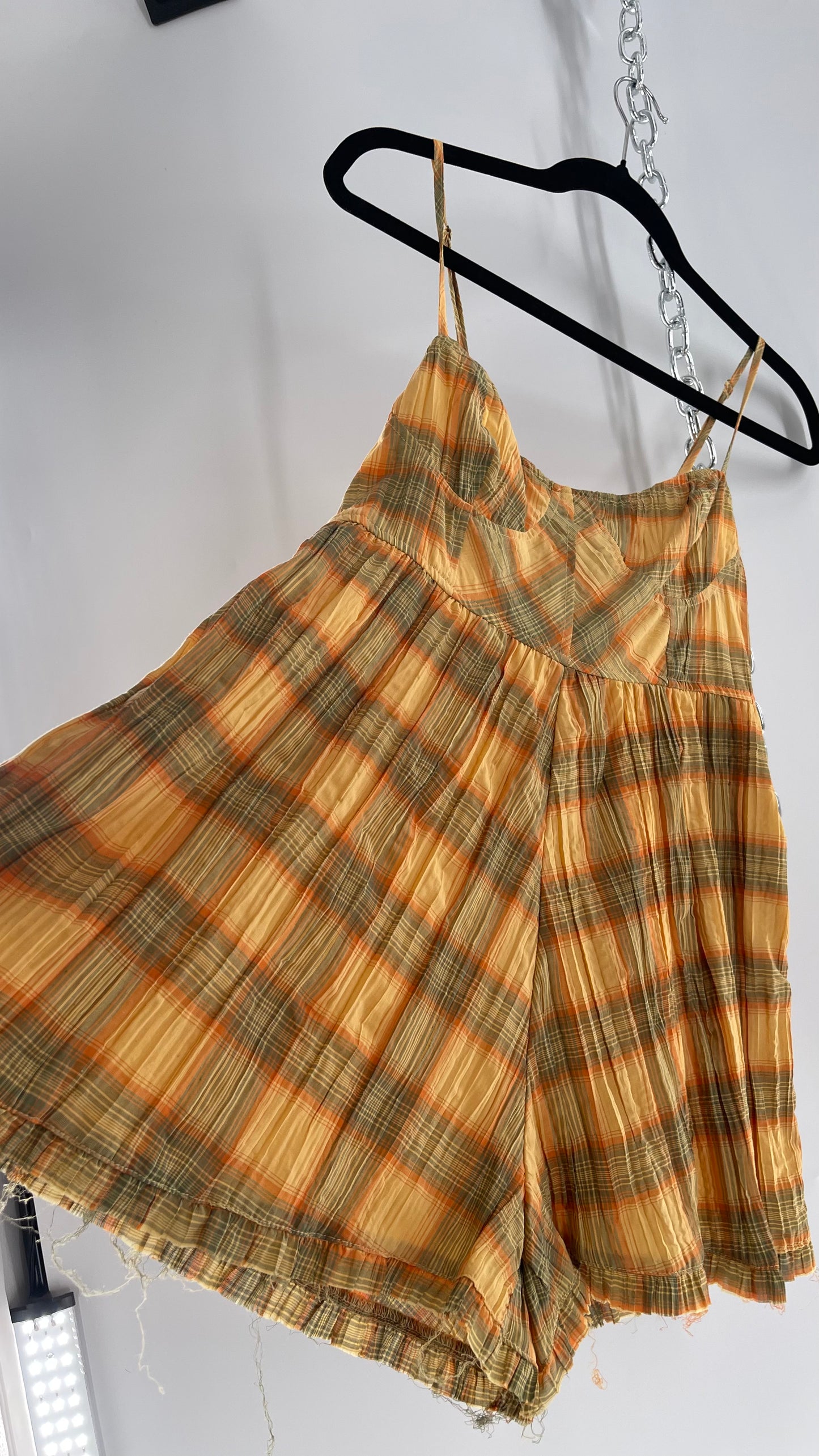 Urban Outfitters Yellow Plaid Playsuit Romper with Faux Bustier Stitching (Small)