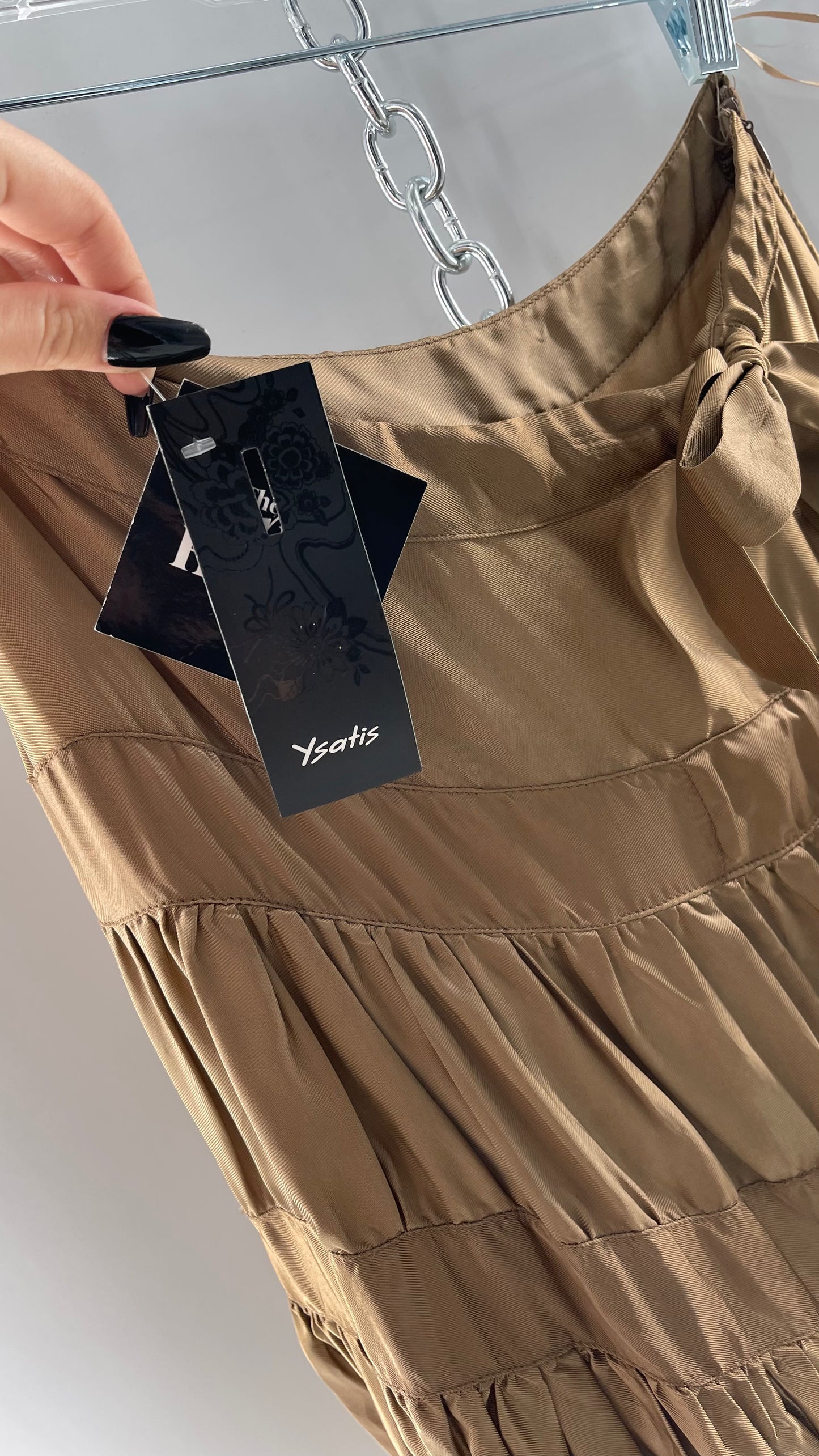 Ysatis Greece Bronze Metallic Fabric Skirt with Dainty Feminine Bow Detailing on Side (1)
