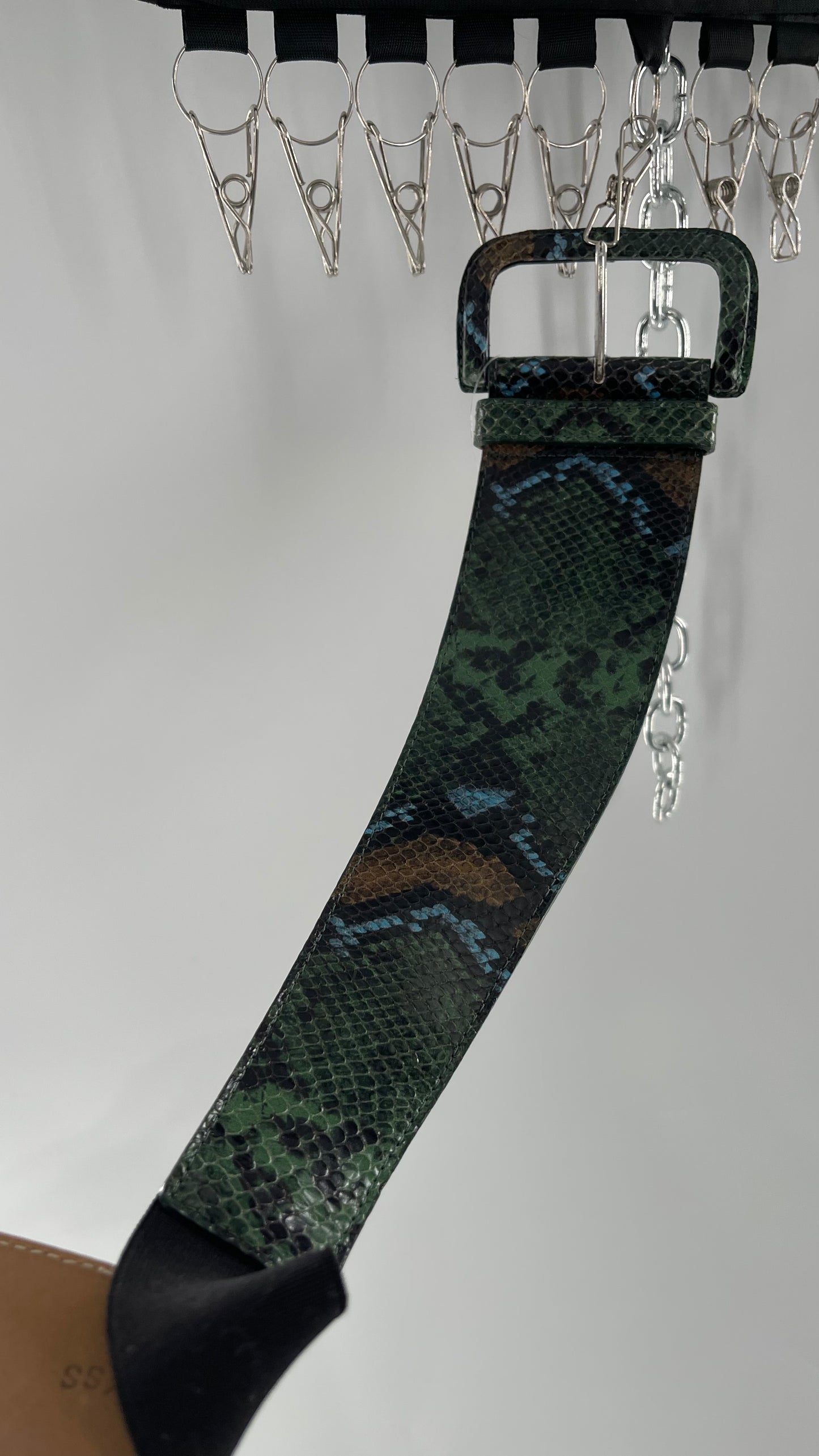 Streets Ahead Green/Blue/Tan Snakeskin Waist Belt with Exaggerated Buckle (XS)
