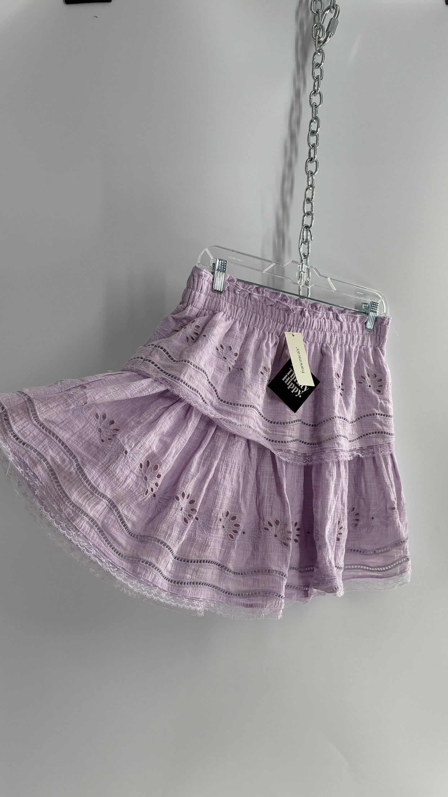 Francesca’s Lavender Lilac Tiered Ruffle Mini Skirt with Tags Attached (Large)
