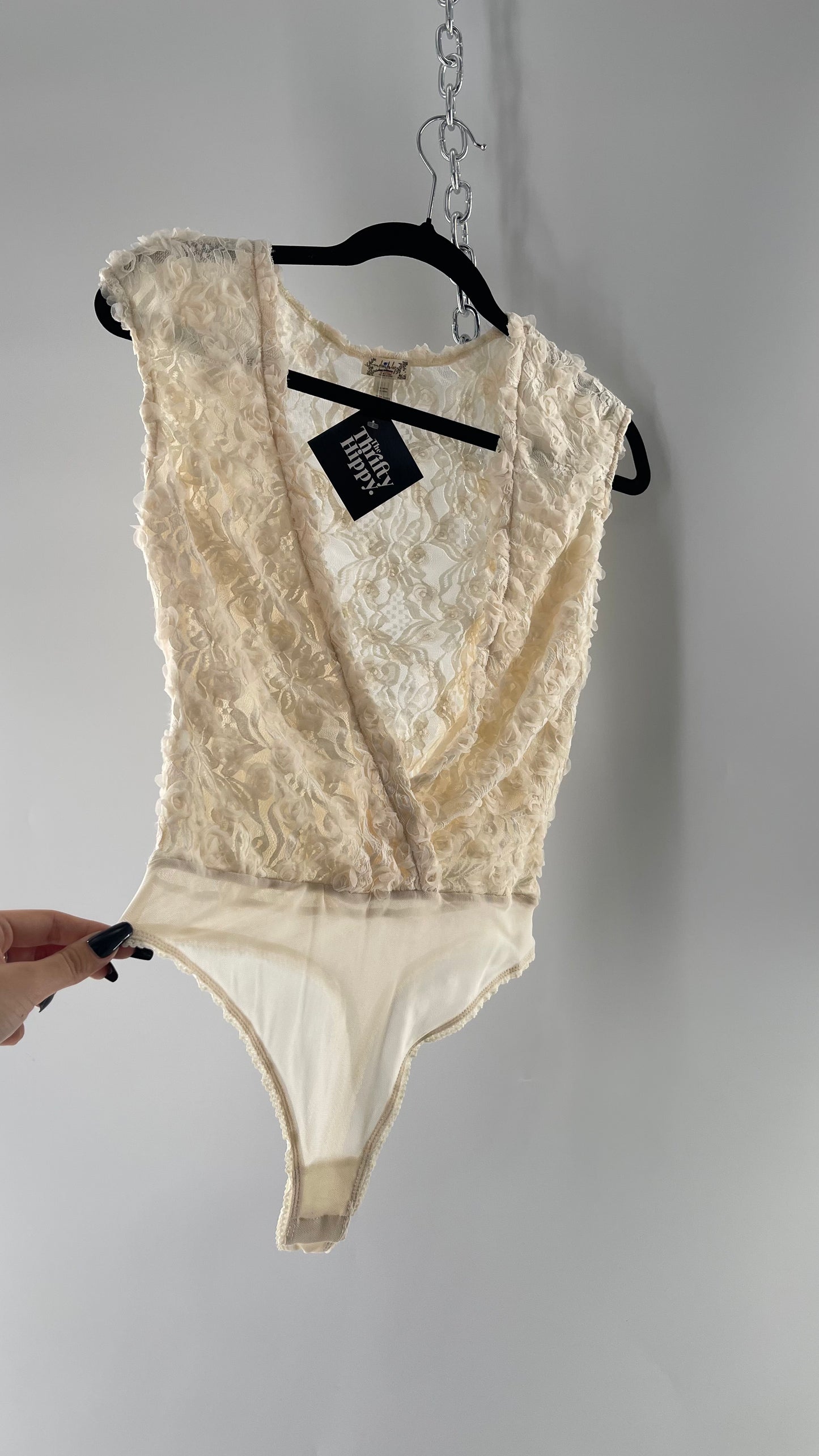 Intimately Free People White Shirt Sleeve Rosette Bodysuit (Small)