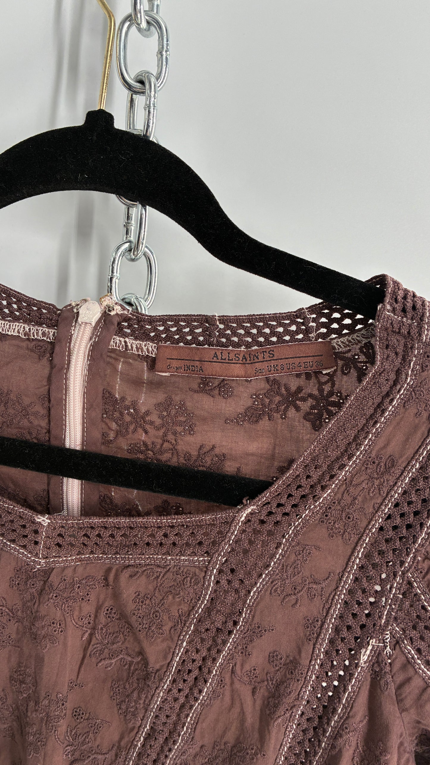 ALSAINTS Embroidered Brown Cotton Bodycon Mini Dress (4)