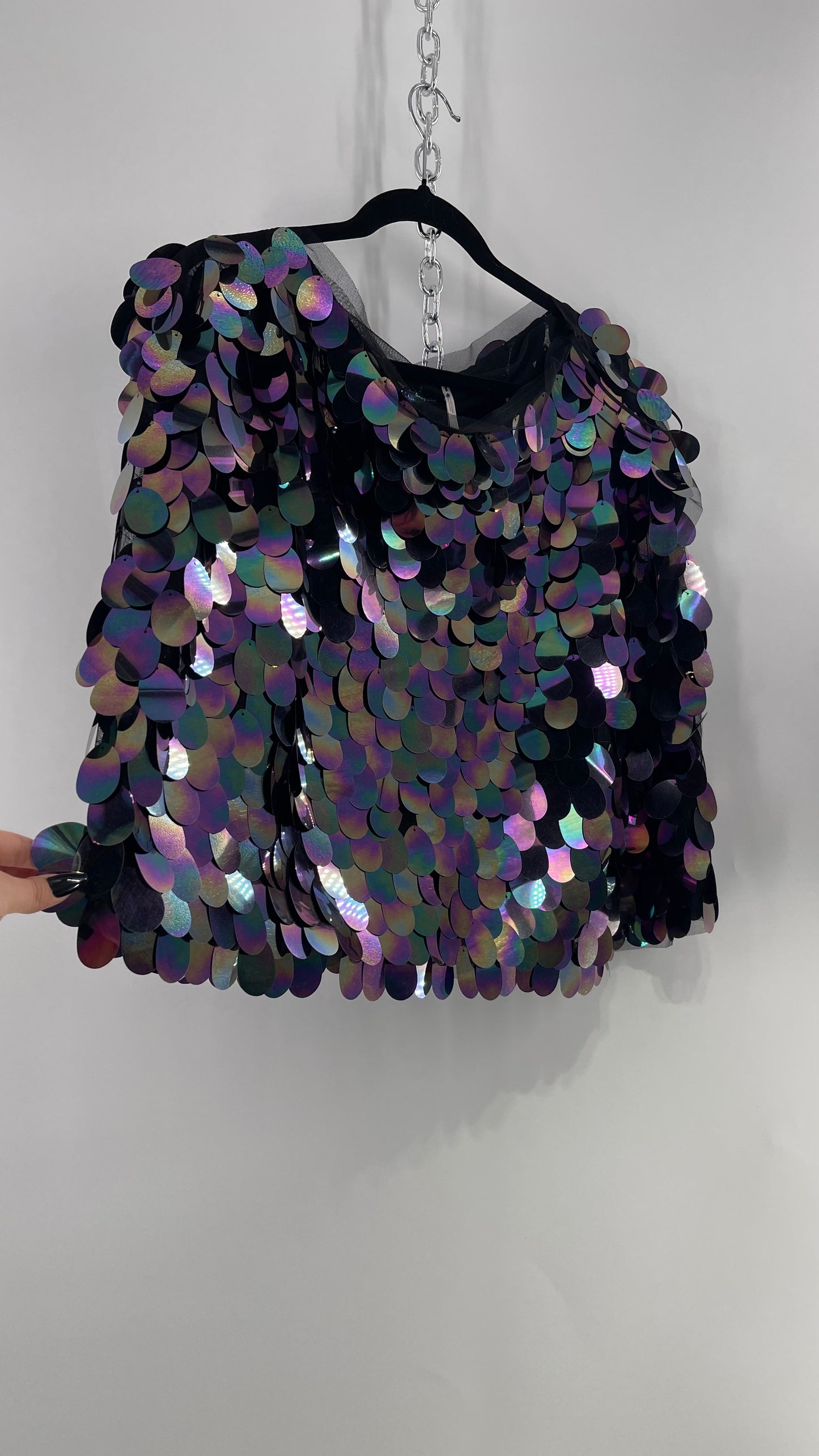 Free People Oversized Iridescent Purple/Indigo Color Changing Sequins (XS)