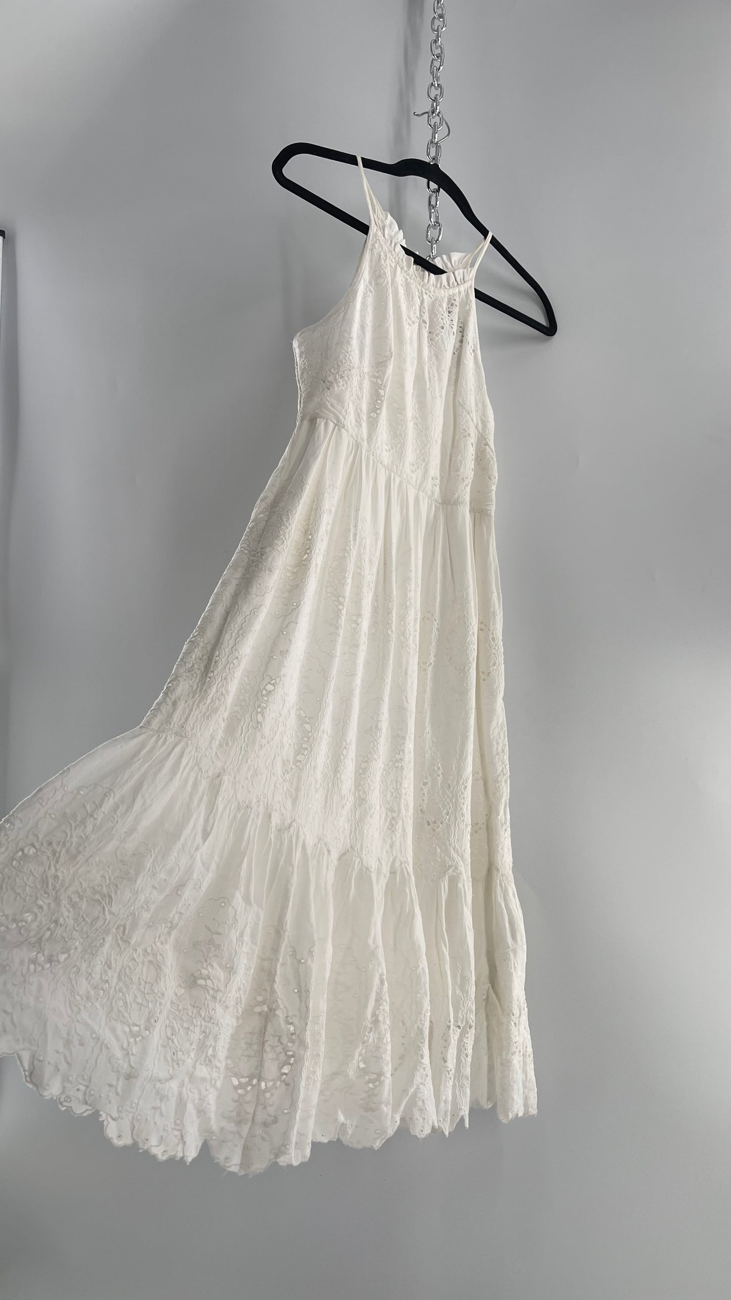 Maeve White Eyelet Tiered Lace Cotton Midi Dress (2)
