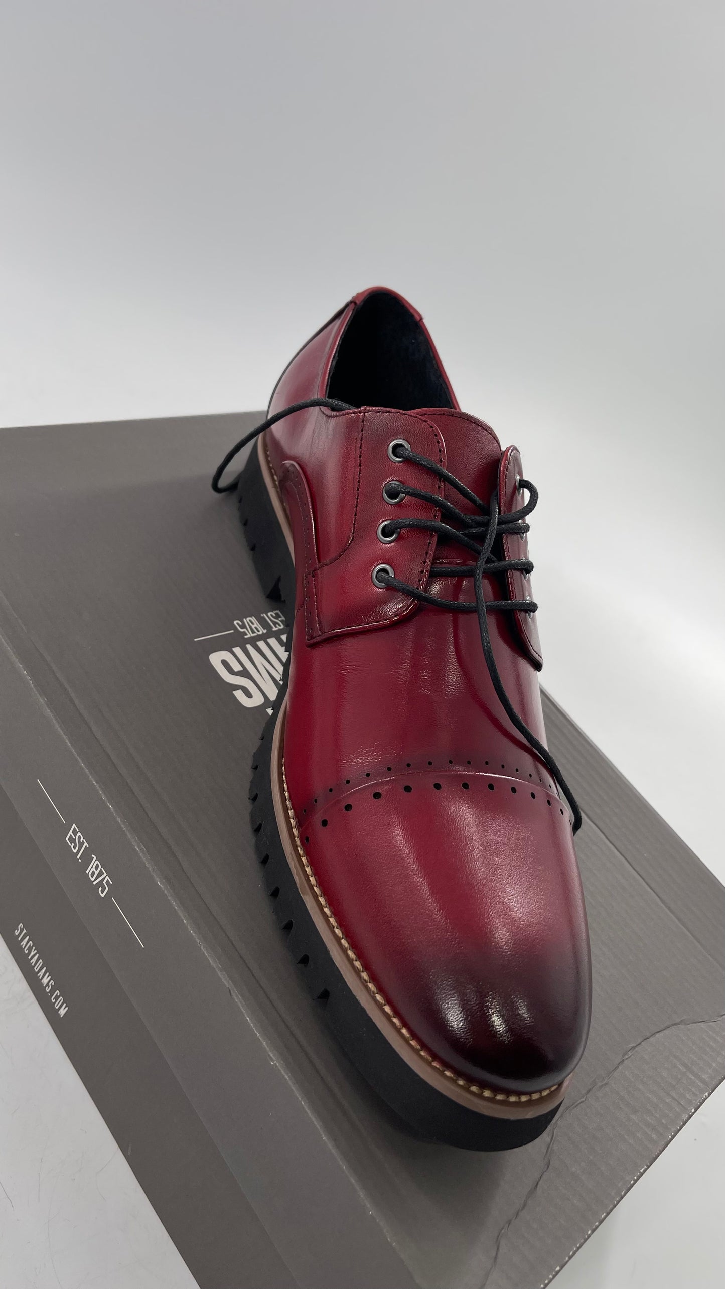 Stacy Adam’s Cherry Red Leather Oxfords with Cap Toe Detail (10)