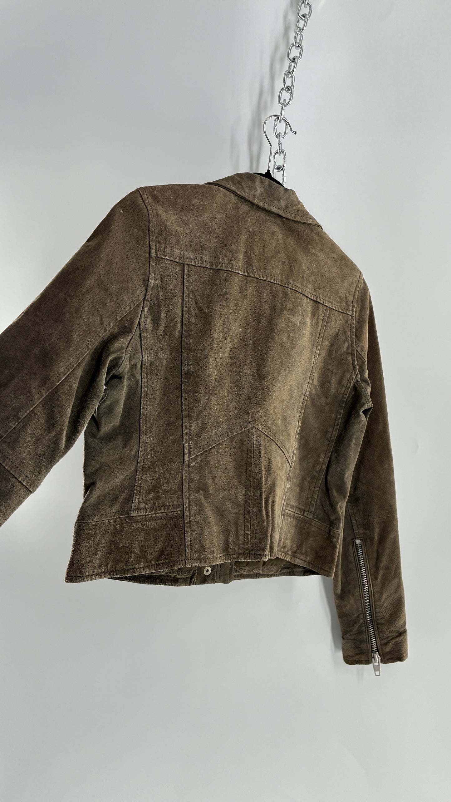 Vintage SL8 Genuine Suede Leather Motorcycle Style Jacket (Medium)
