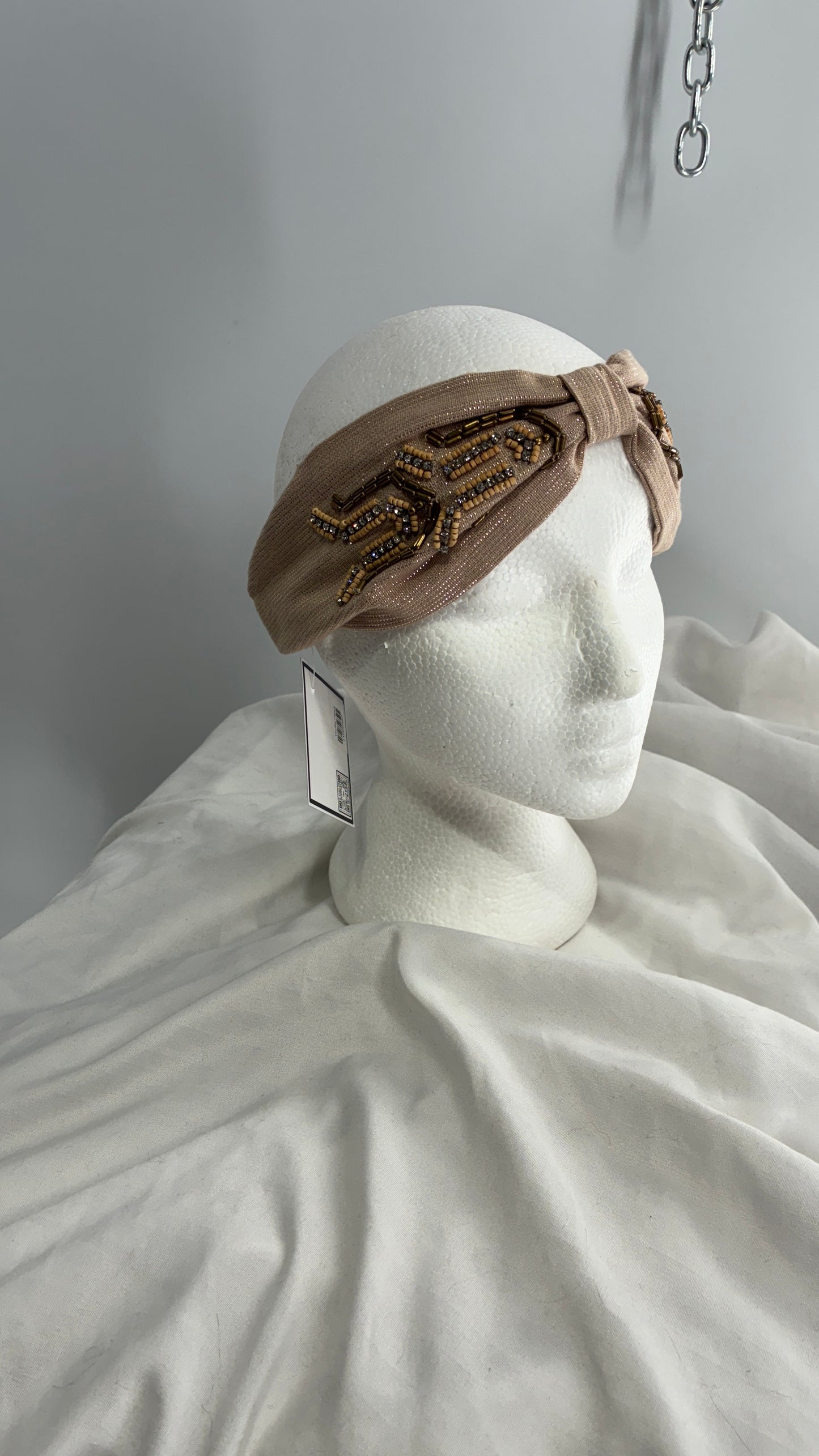 Free People Beige Tinsel Beaded Headband