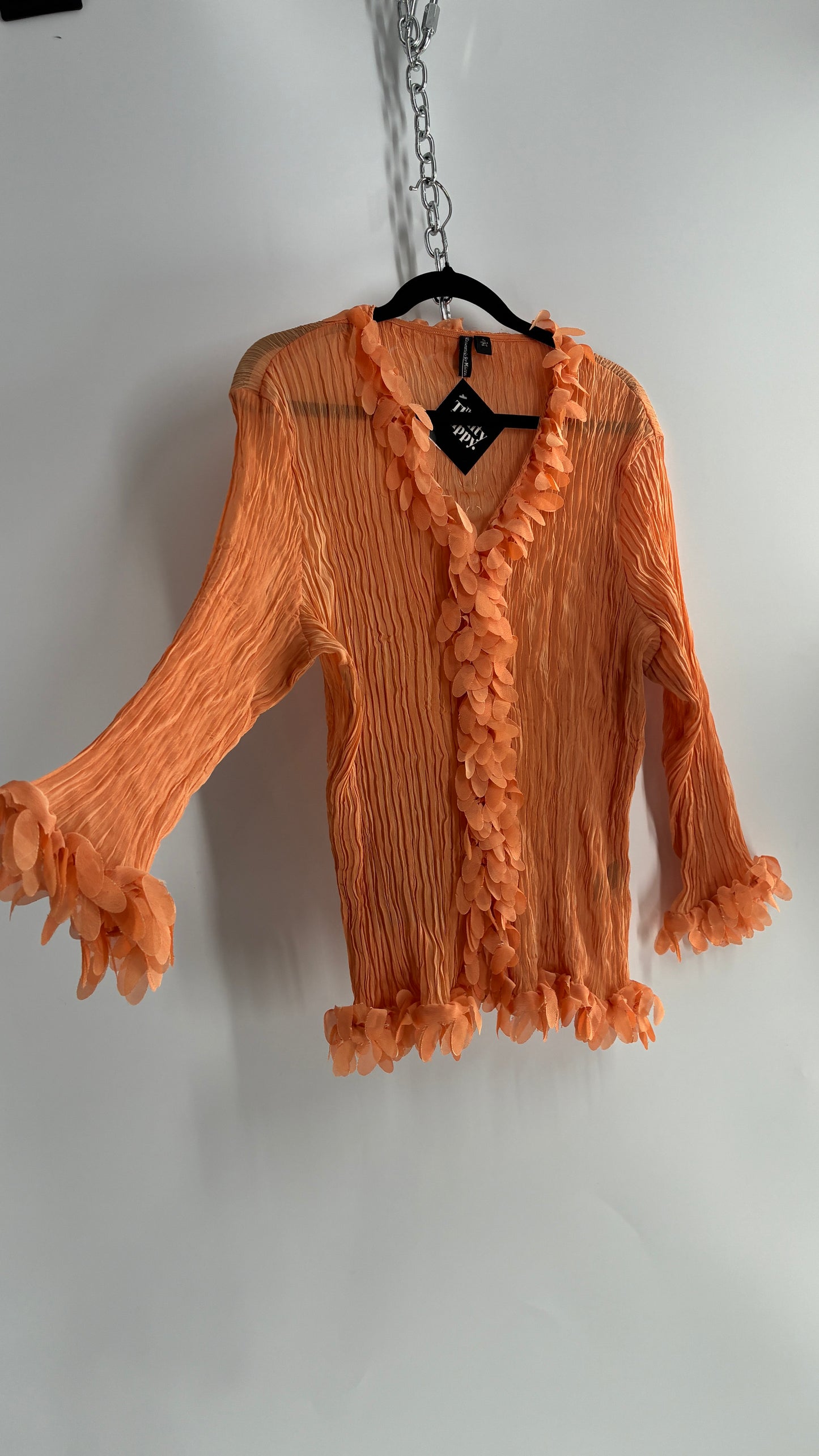 Vintage Essentials by Milano 1990s Orange Crimped Petal Trim Blouse (XL)