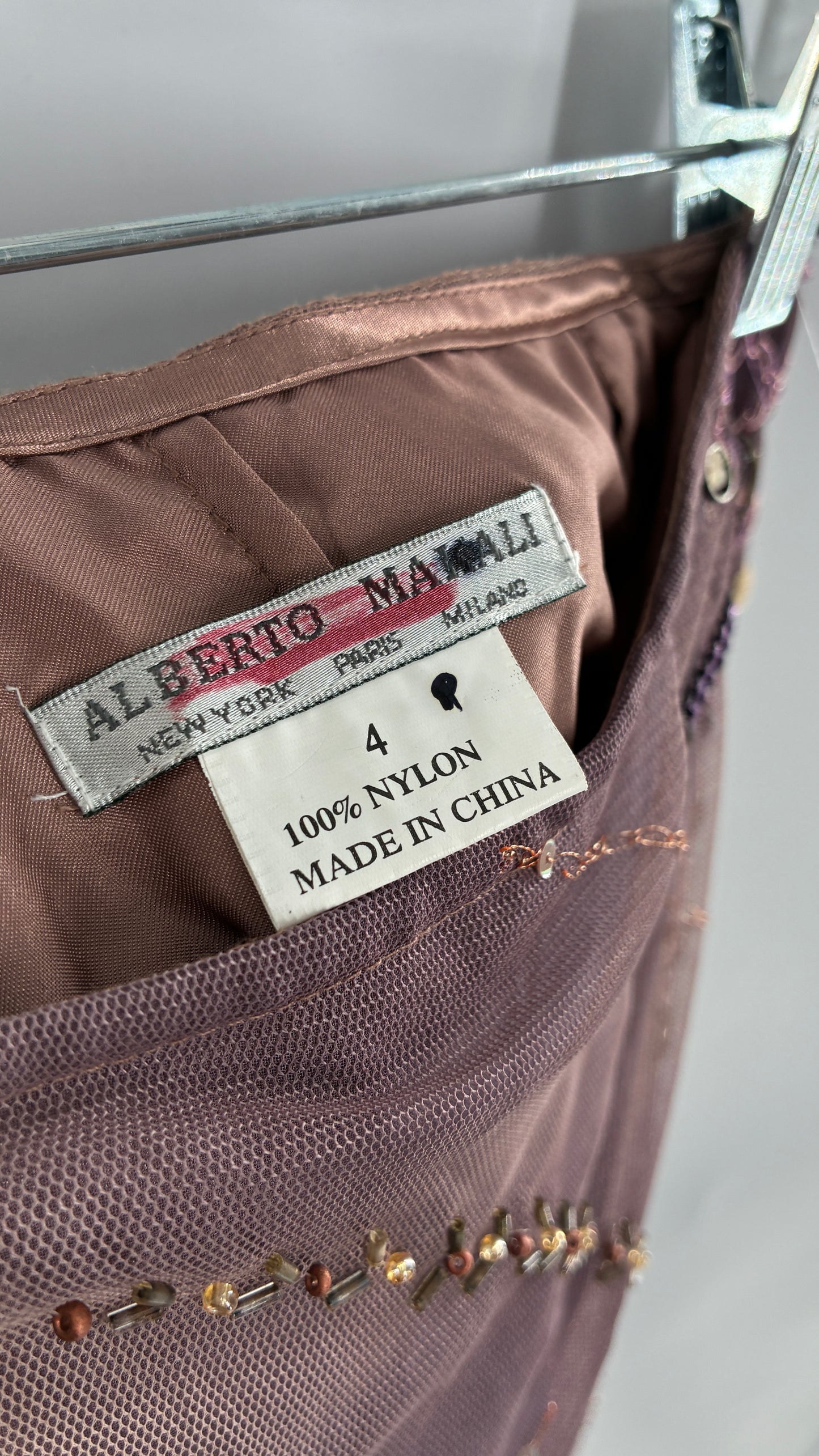Vintage ALBERTO MAKALI Completely Embroidered and Beaded Maxi Asymmetric Dusty Purple Skirt (4)
