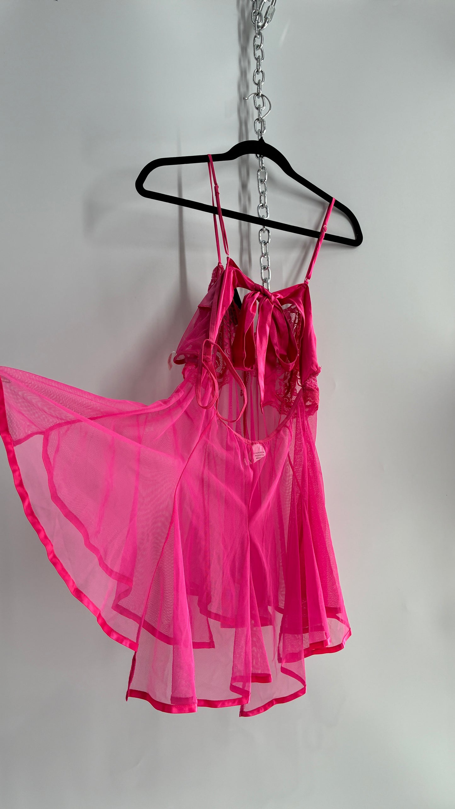 TORRID Hot Pink Handkerchief Hem Babydoll with Satin Bow Open Back (XL)