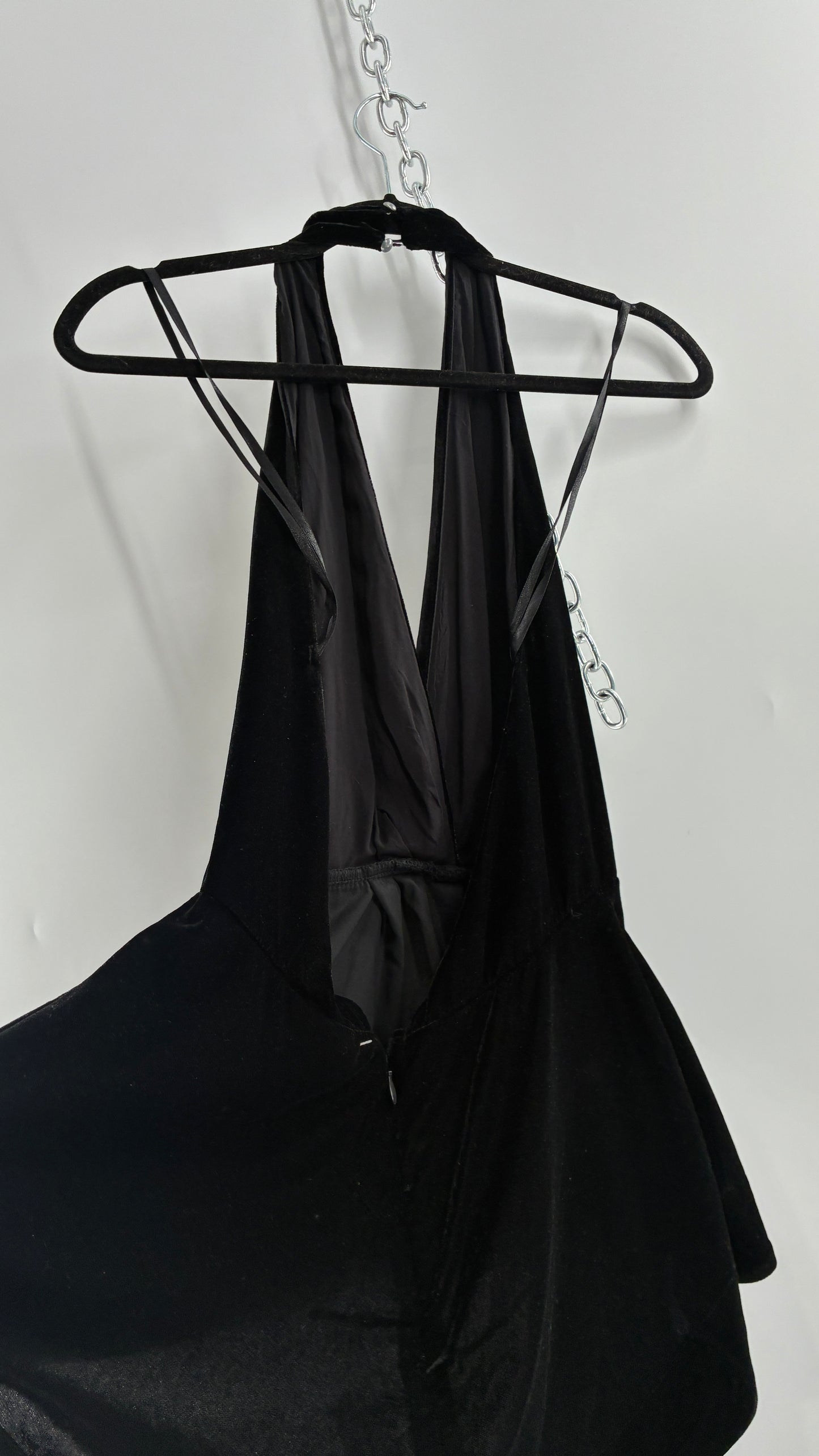 Free People Black Velvet Backless Halter (Small)