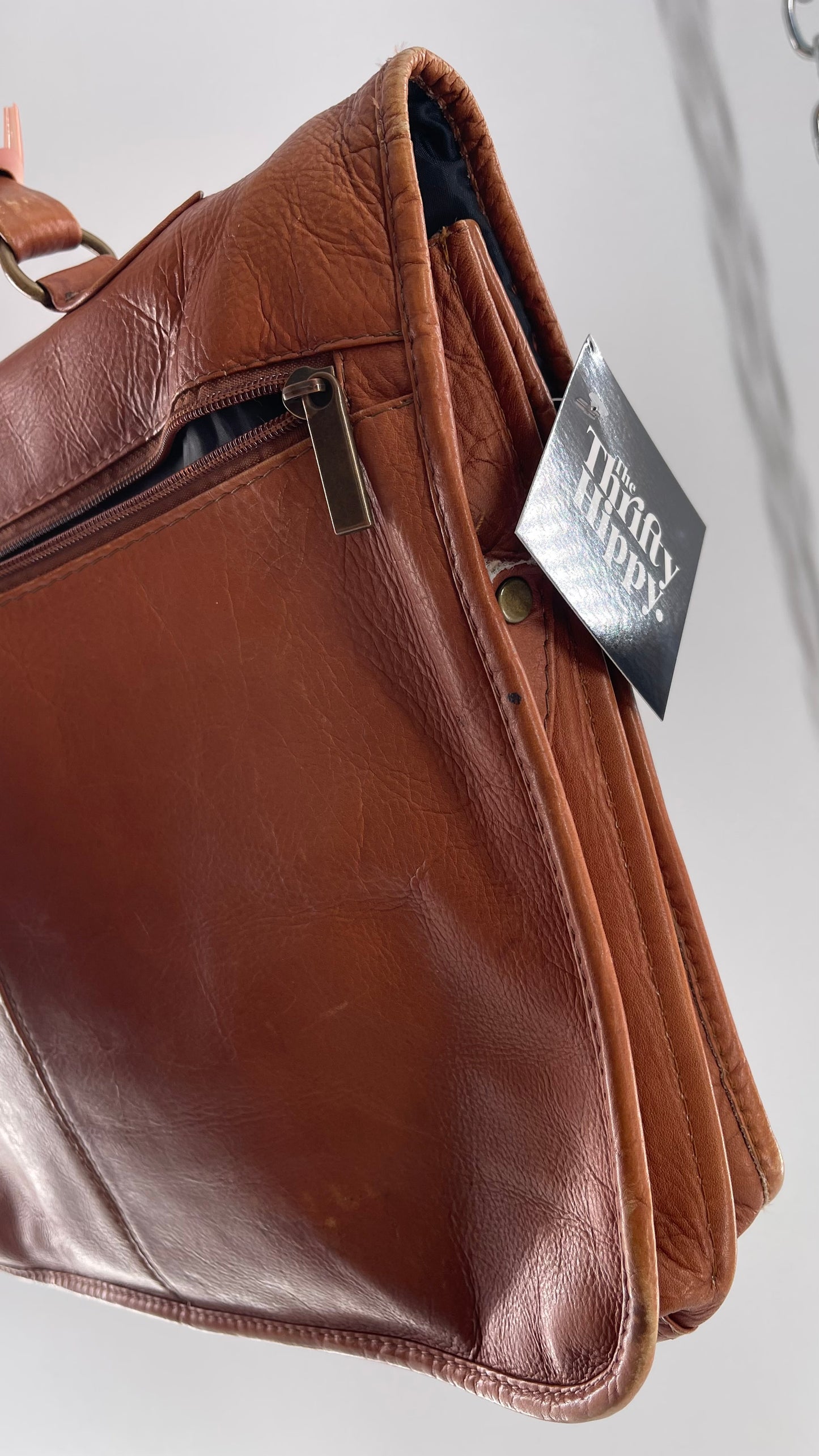 Vintage Cognac Brown Leather Briefcase