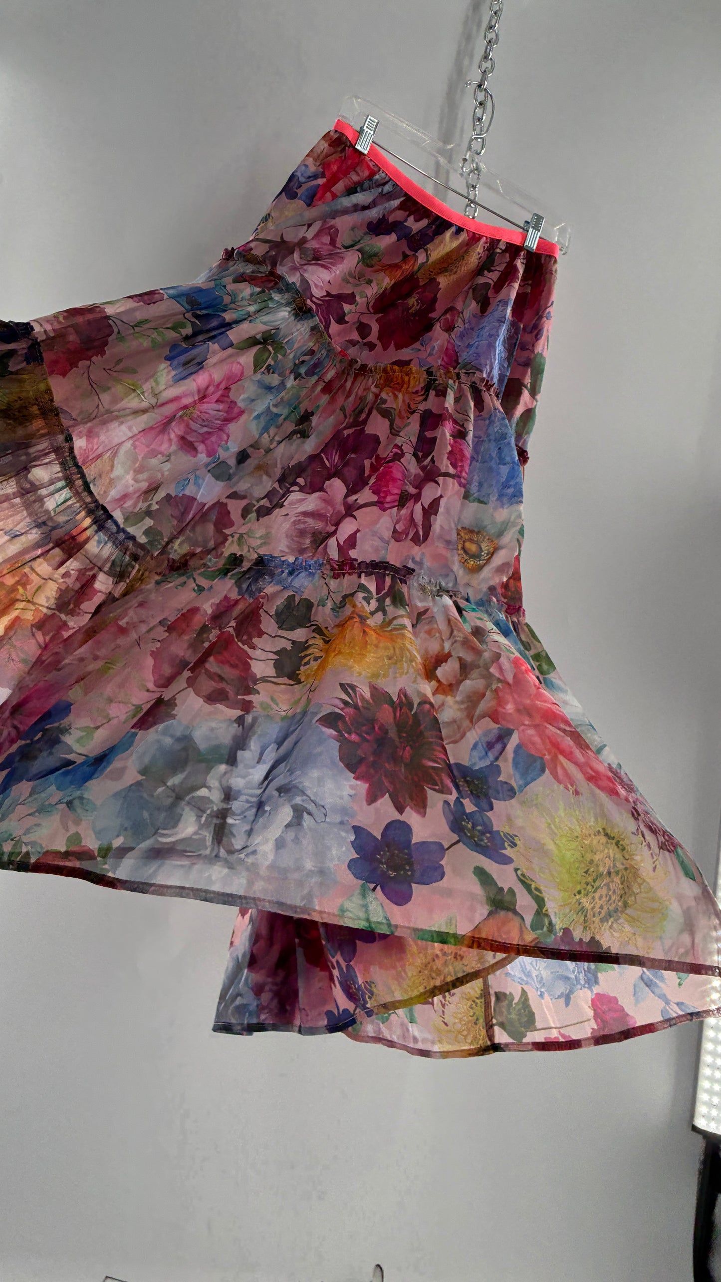 Handmade Floral Overlay Tiered Voluminous Skirt (Medium)
