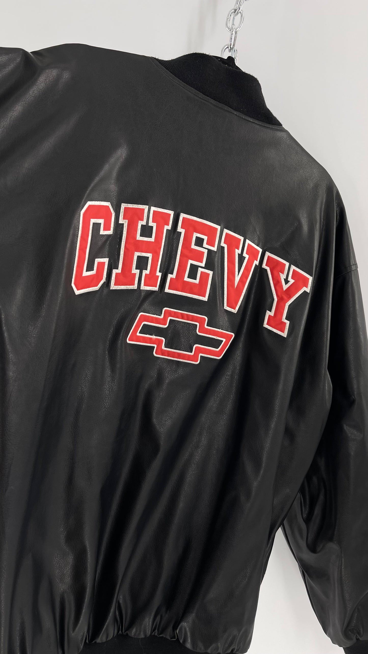 Vintage Chevy Racing Varsity Bomber Jacket with Red Logo Embroidery (Large)