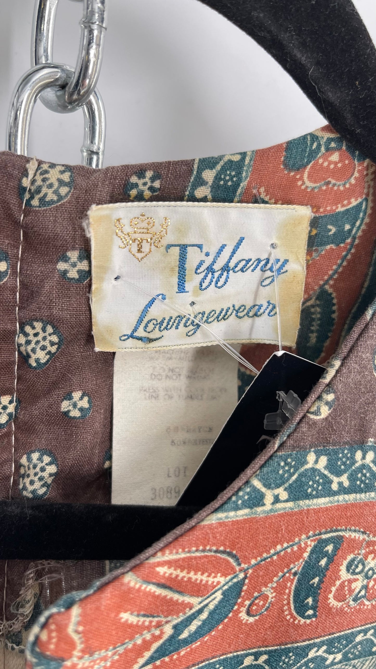 Vintage 1970s Tiffany Loungewear Full Length Brown/Blue Dress (11/12)