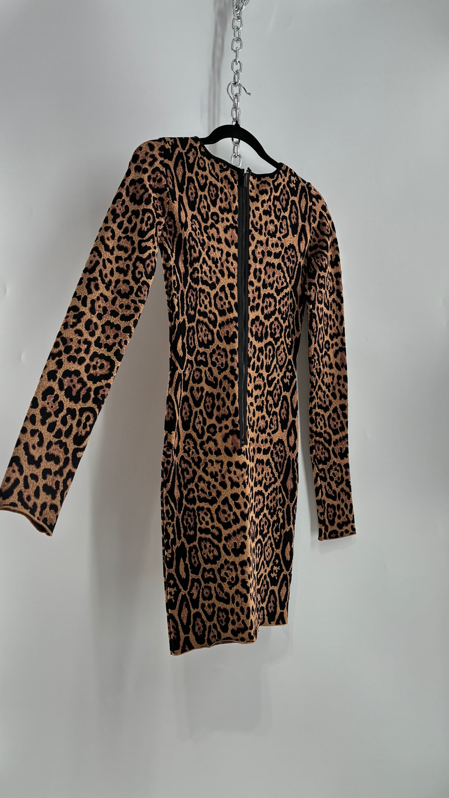 Vintage BCBG MAXAZRIA Sheena Ultra Thick Knit, Compression Leopard/Cheetah Printed Mini Dress (XS)