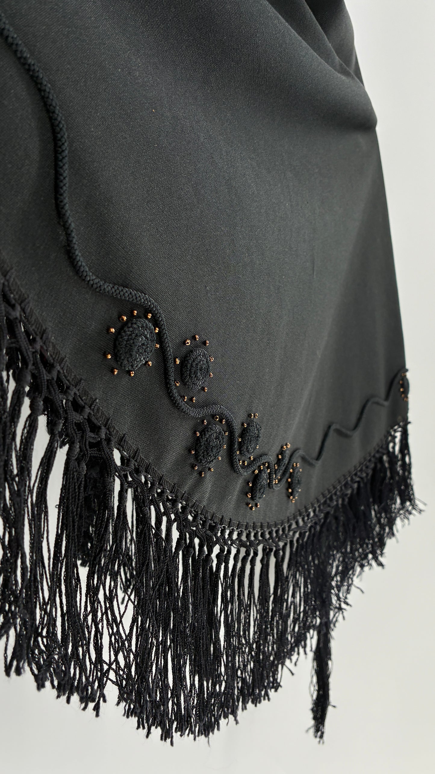 Vintage Designer SUNAKO HATA Cape with Embroidered and Fringe Details