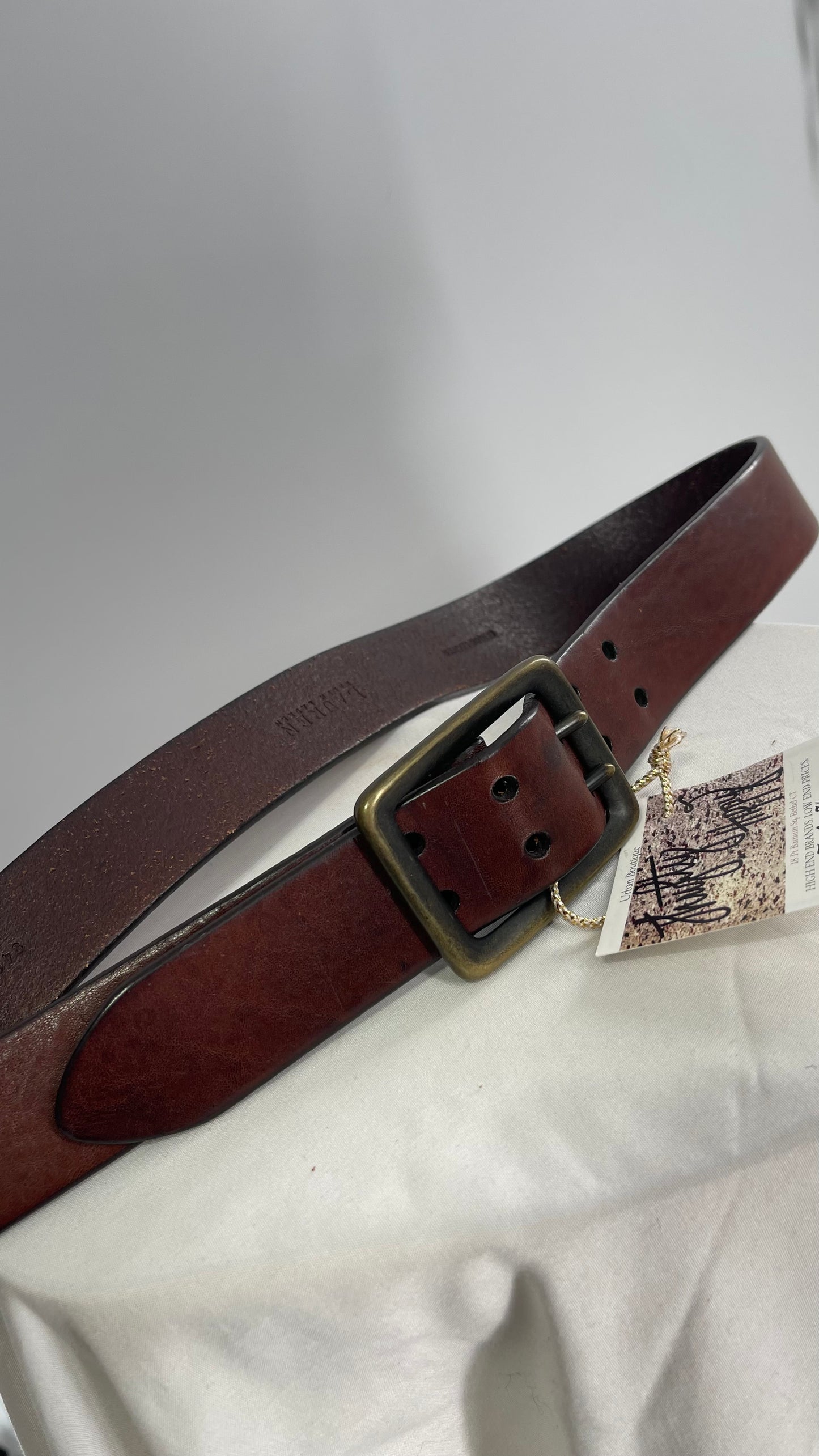 Vintage Ralph Lauren Genuine Brown Leather Belt With Brass Buckle (Medium)