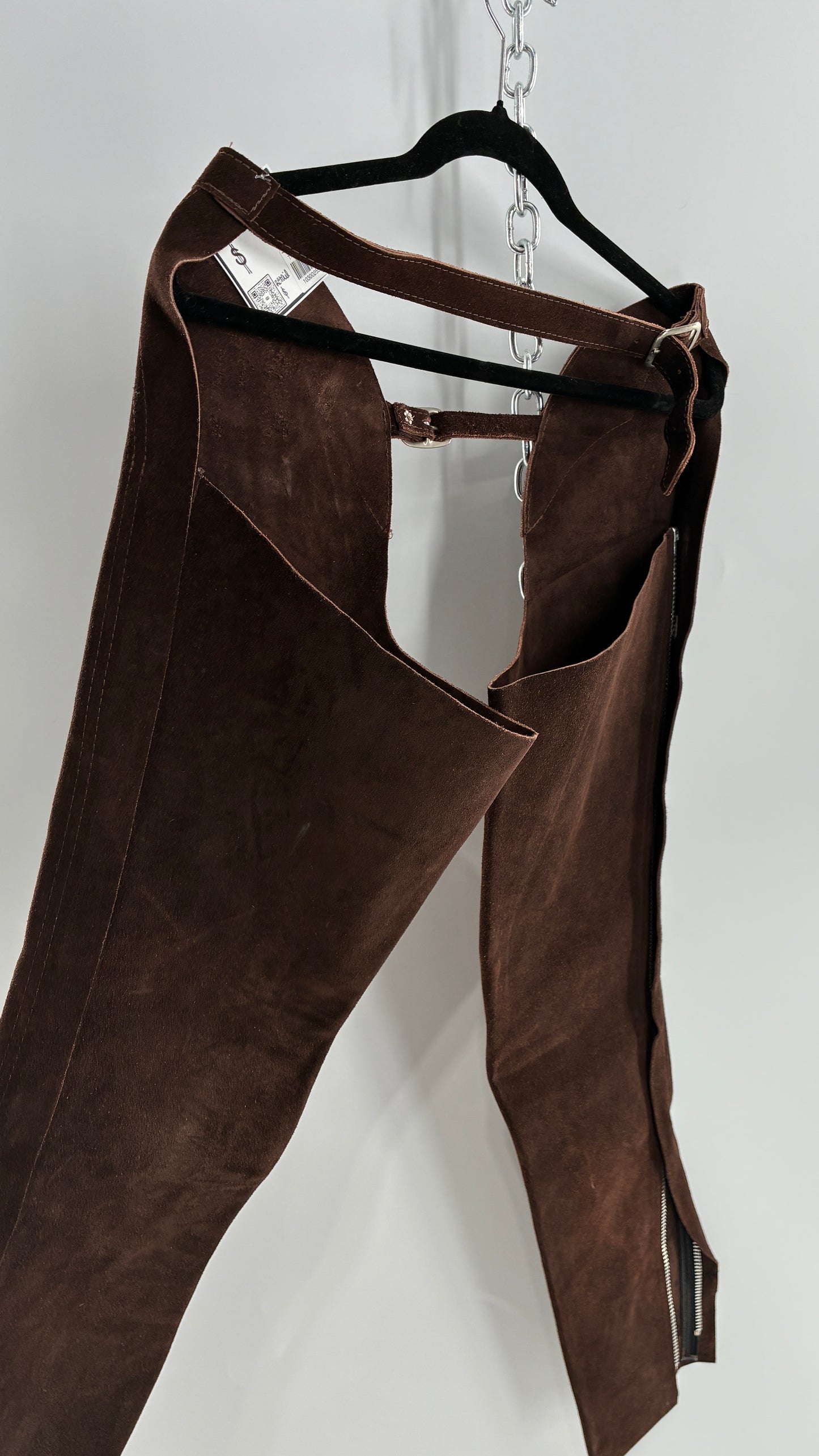 Vintage Chocolate Brown Genuine Suede Leather Chaps with Heavy Duty Side Zipper Detail (XS)