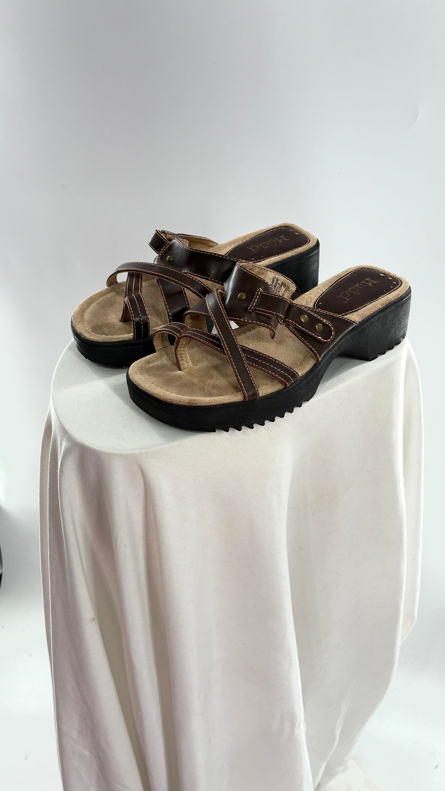 Vintage MUDD Block Heel Brown Leather Strappy Sandals (6.5)
