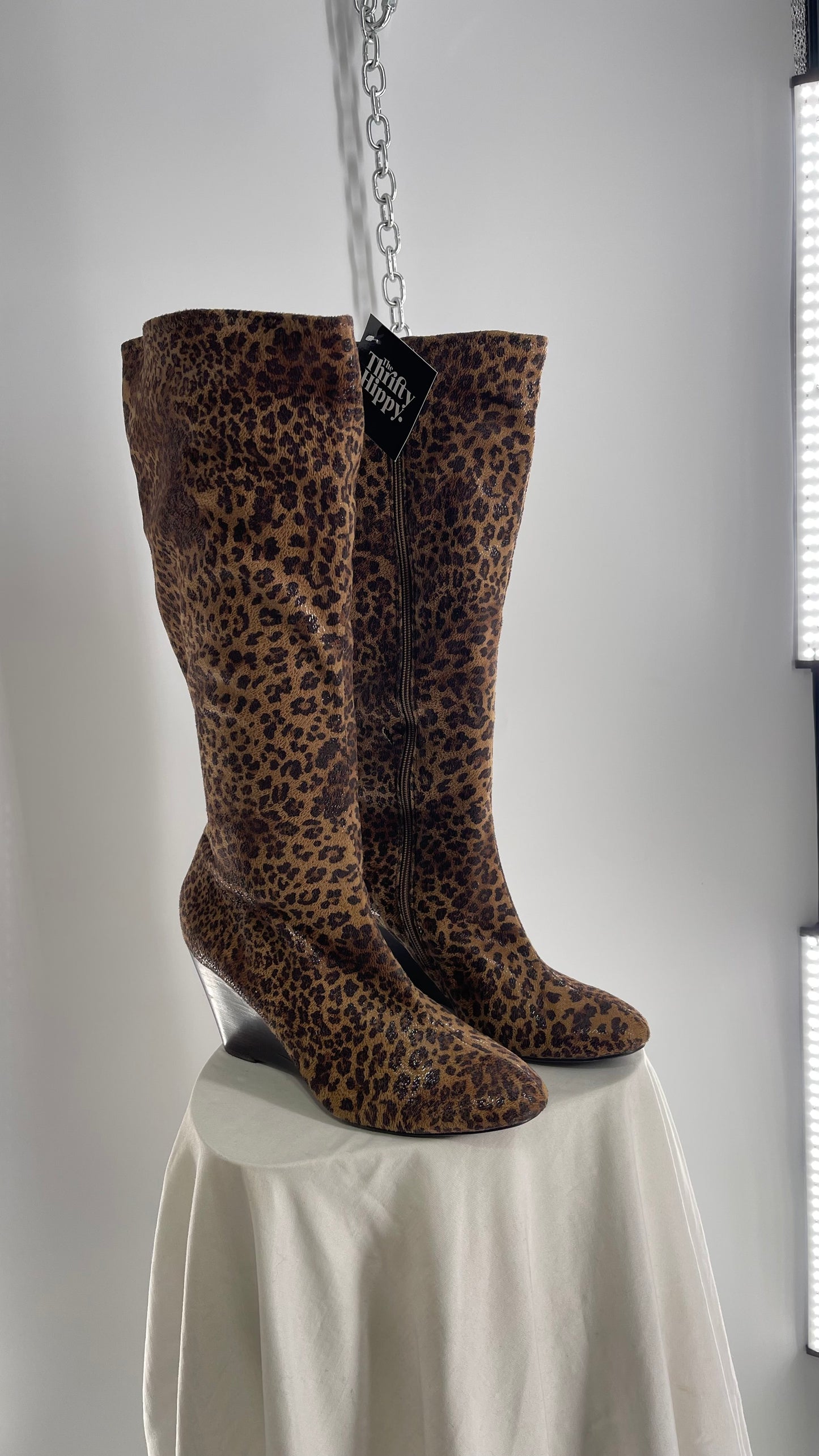 Vintage Impo Stretch Cheetah Sheen Wedge Heel Boots (10)