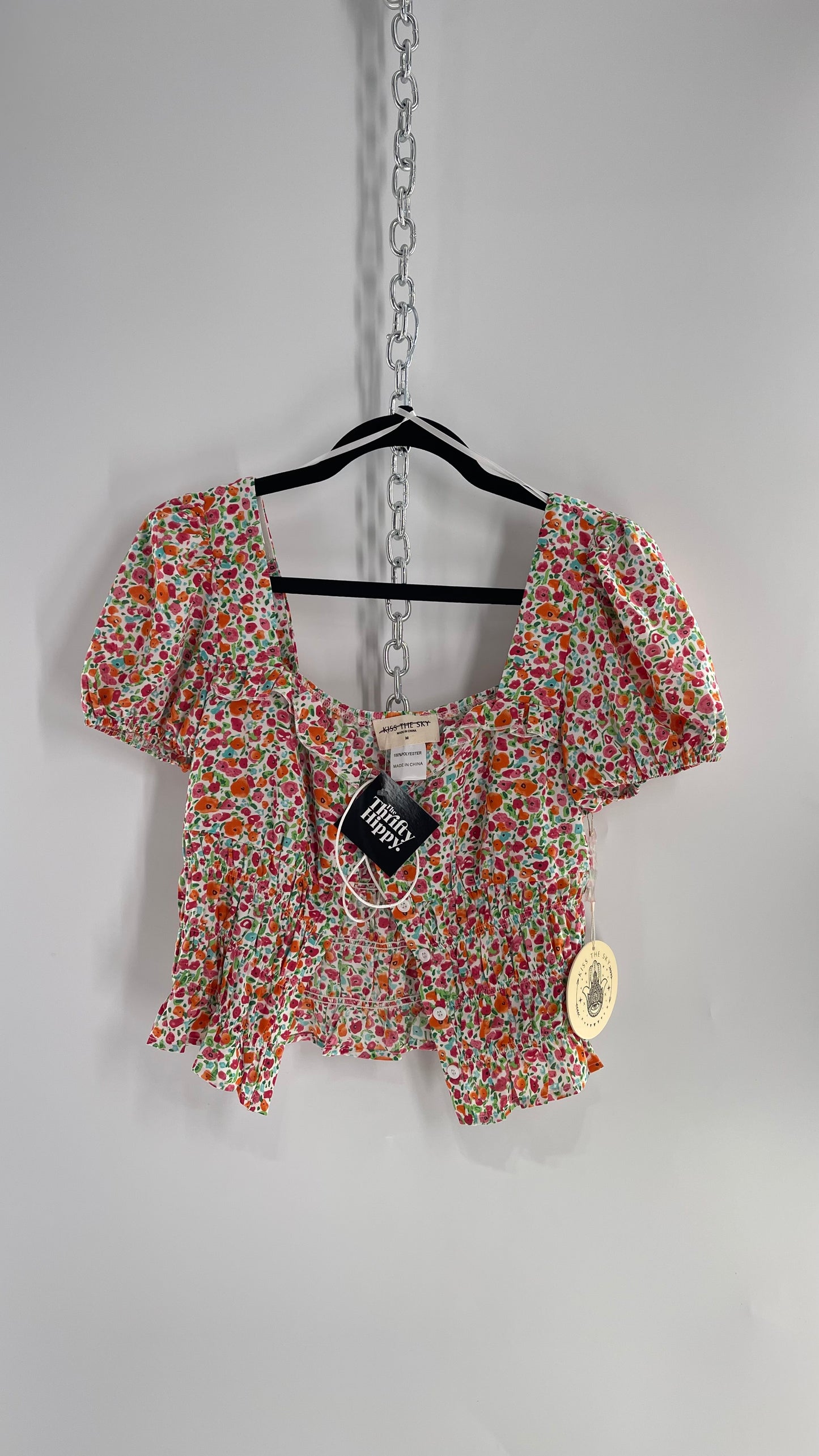 Free People Kiss The Sky Ribbon Bust Floral Prairie Top (Medium)