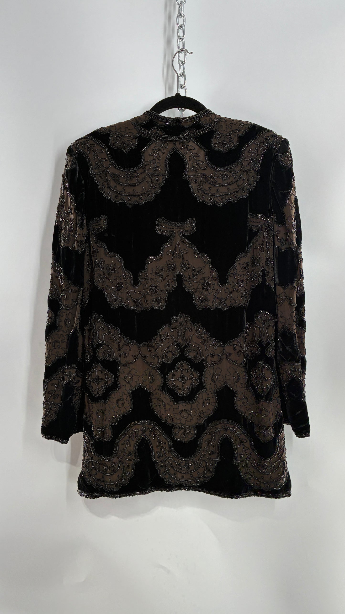 Vintage OLEG CASINI 100% Silk Velour Heavily Beaded Coat (Medium)