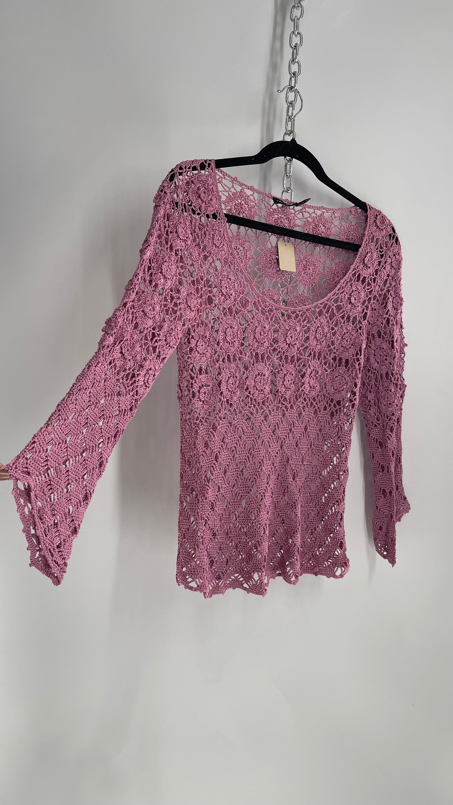 Vintage THE LIMITED 1990s Lavender Purple Hand Crochet Knit Blouse (Medium)