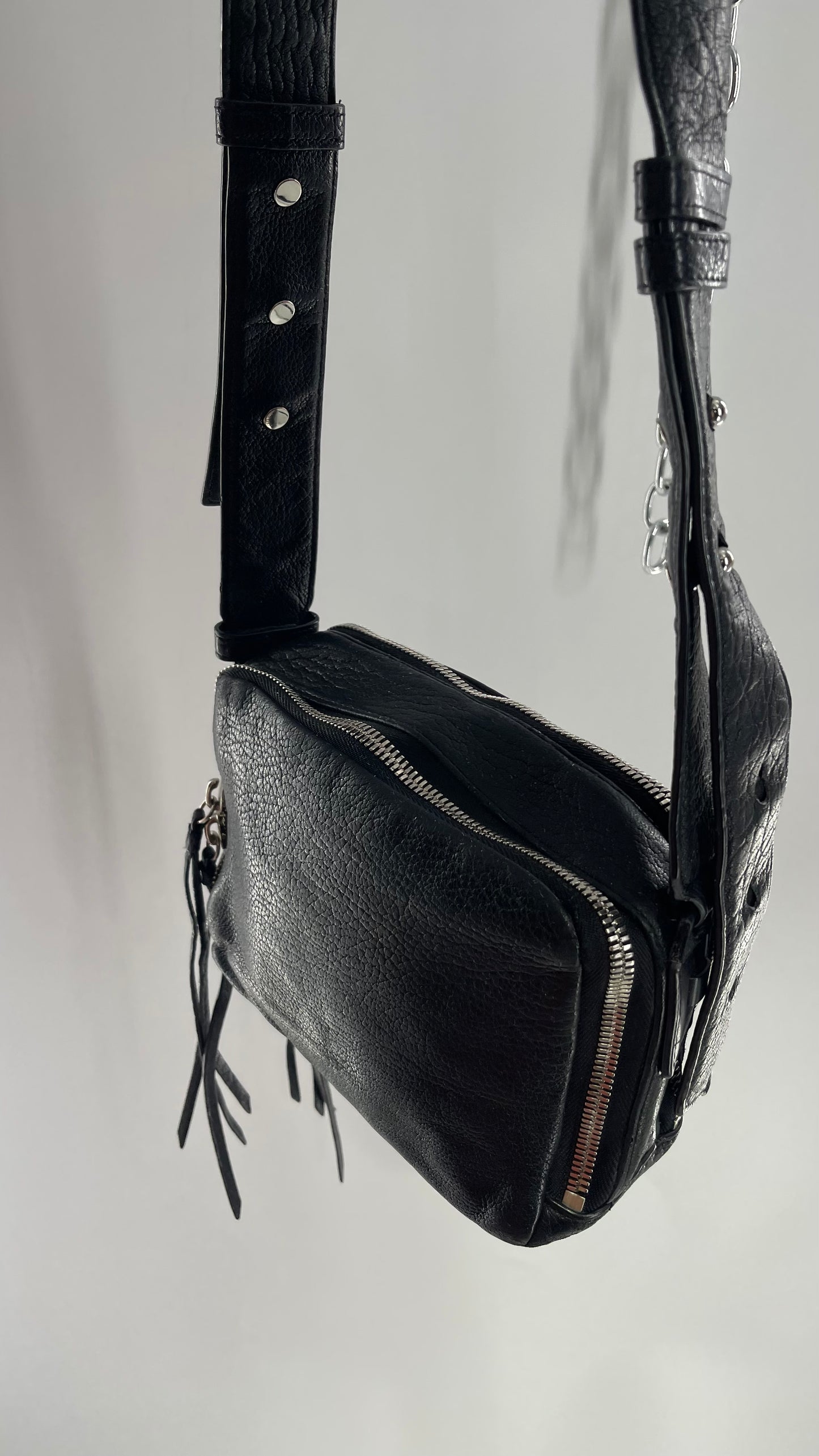 ALL SAINTS Black Leather Zippered Bag