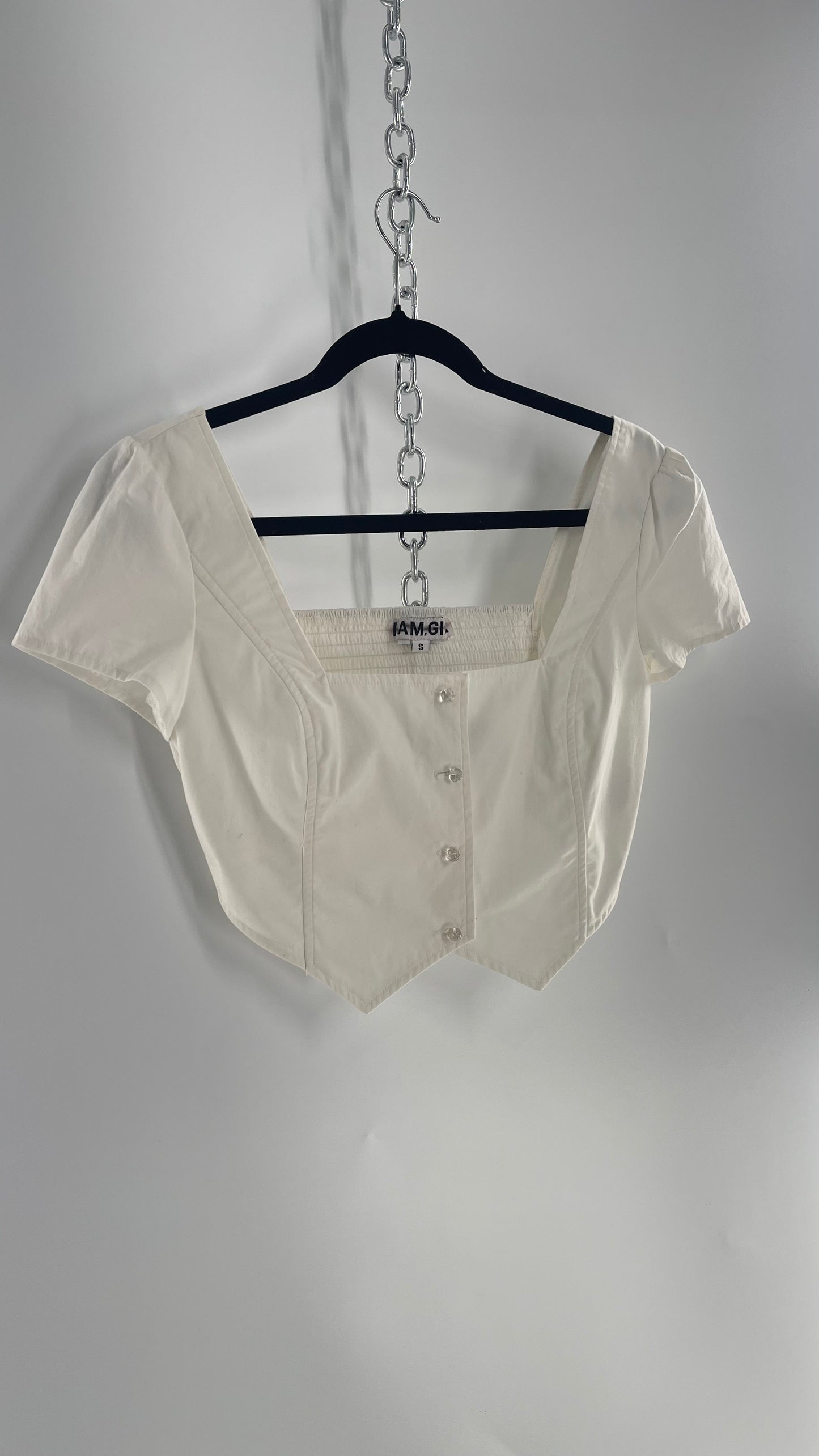 I.AM.GIA White Cropped Vest Top with Bubble Buttons (Small)