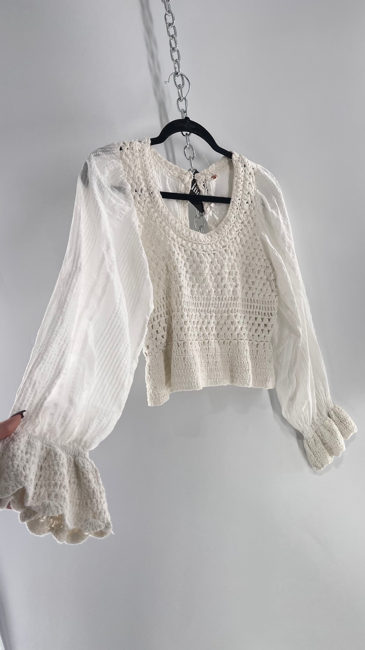 Free People White Crochet “Megan” Top (Large)