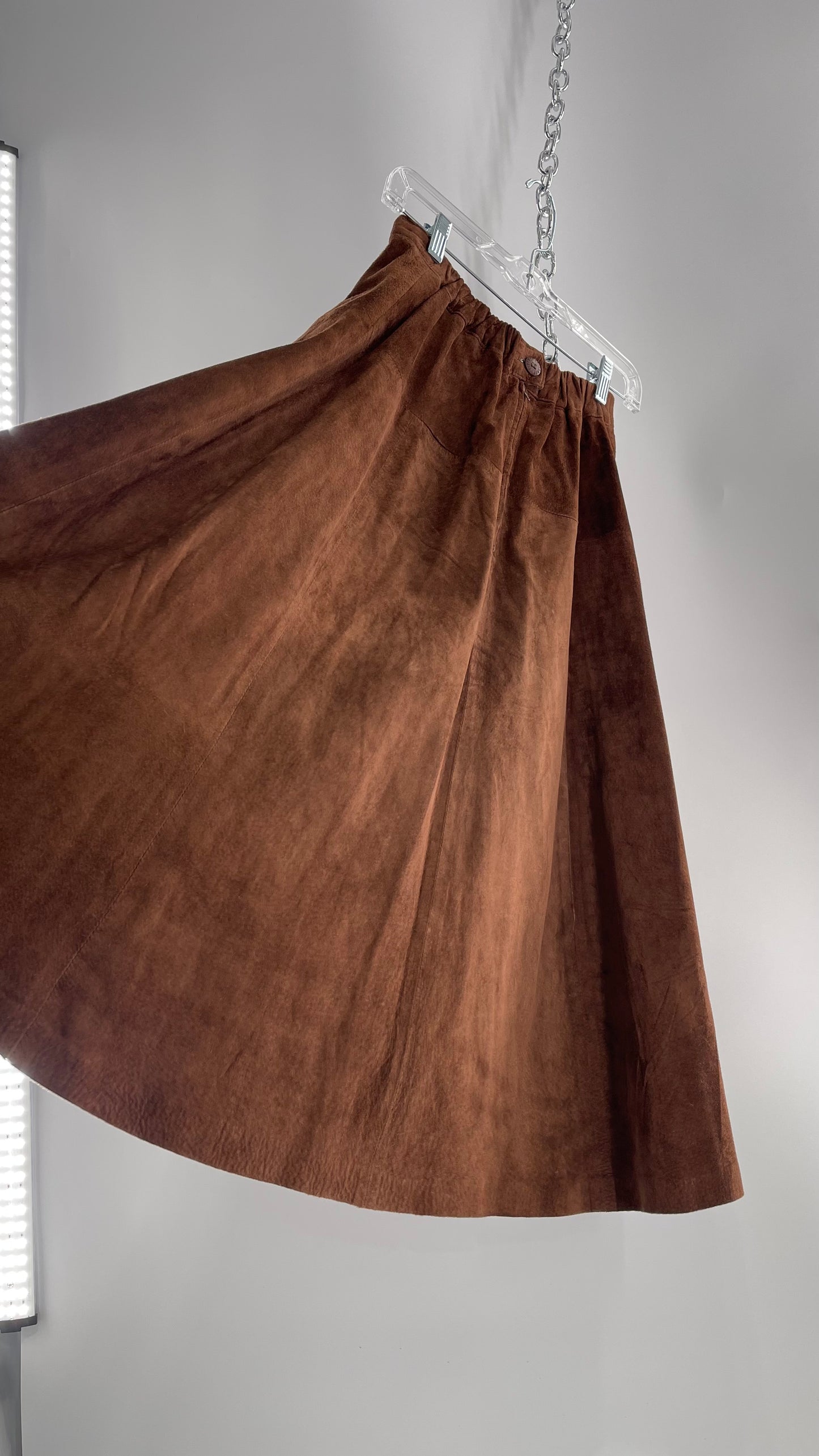 Vintage Imported Leather FIRENZE Santa Barbara Saks Fifth Avenue Brown Suede Leather Skirt (Medium)