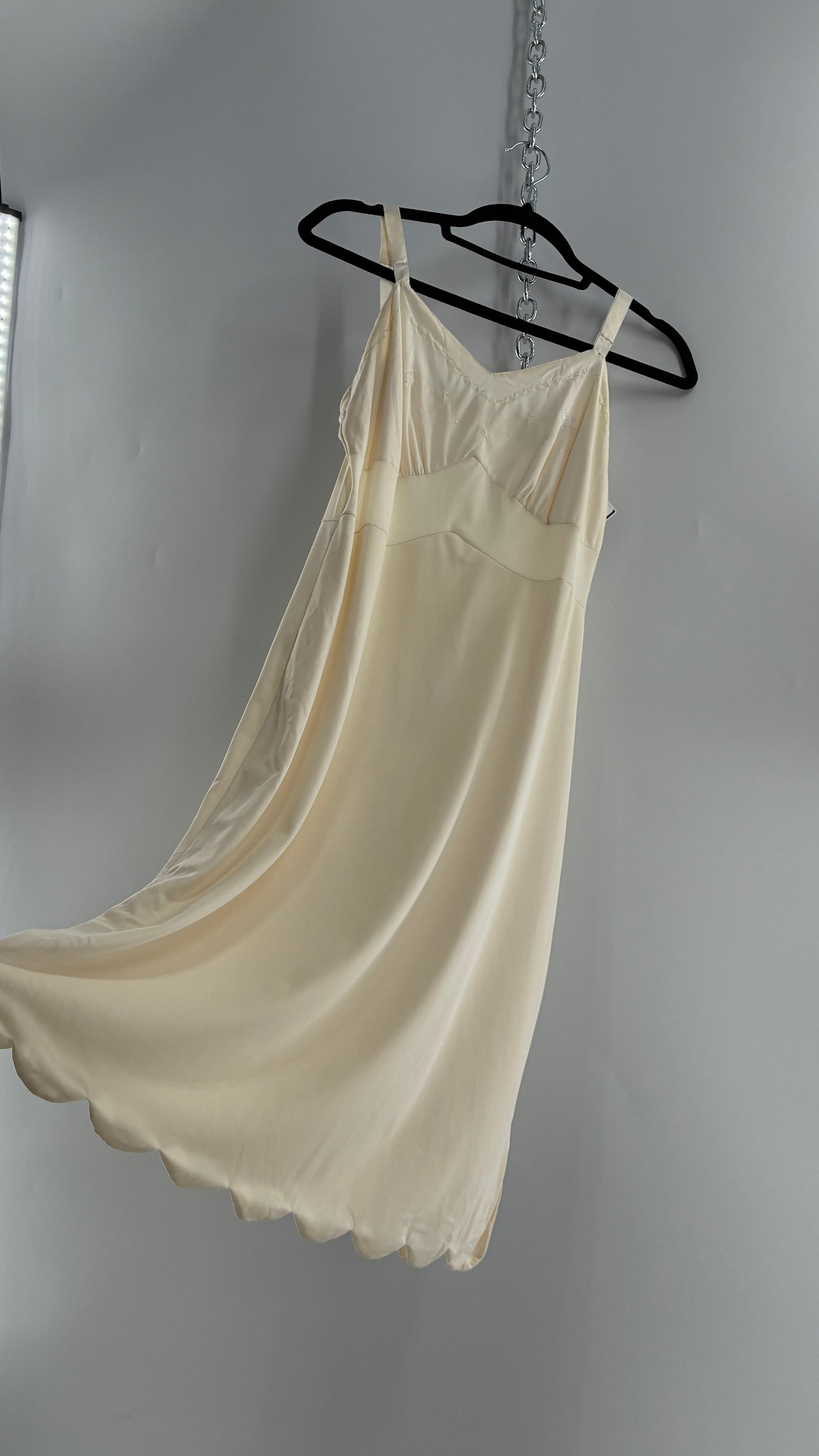 Vintage Slip Dress with Pleated, Embroidered Bust (No Size or Label)