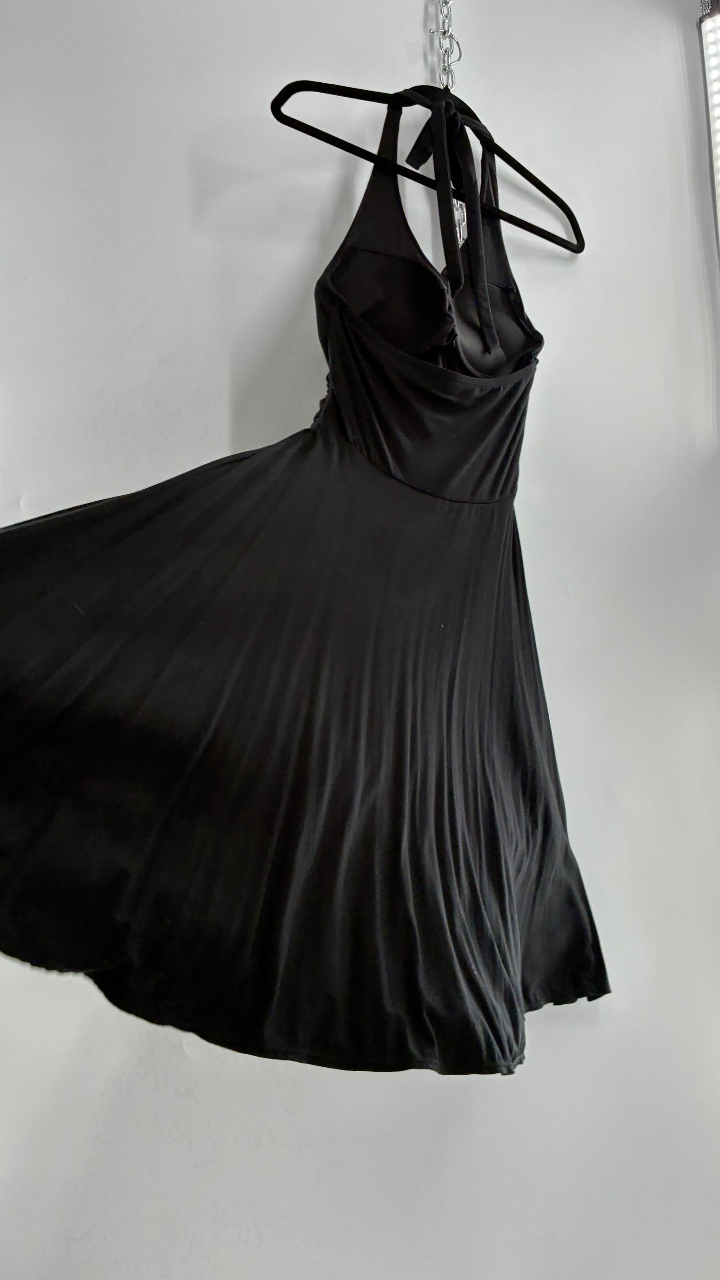 Rare Vintage Victoria’s Secret Black Jersey Knit Halter Voluminous Dress with Built in Padded Bra (34C)