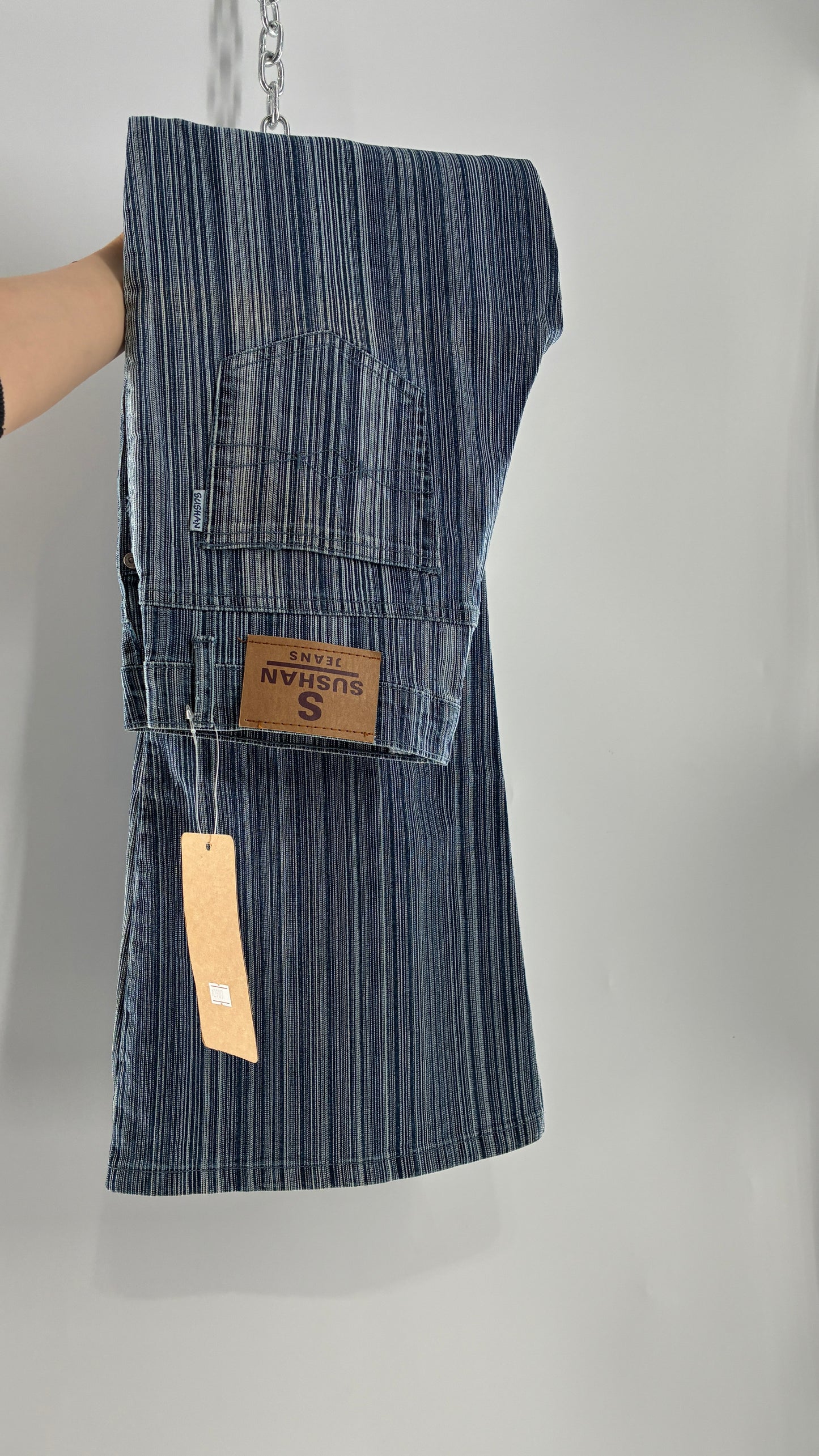 Deadstock Vintage SUSHAN Striped Denim Kickflares (XL)