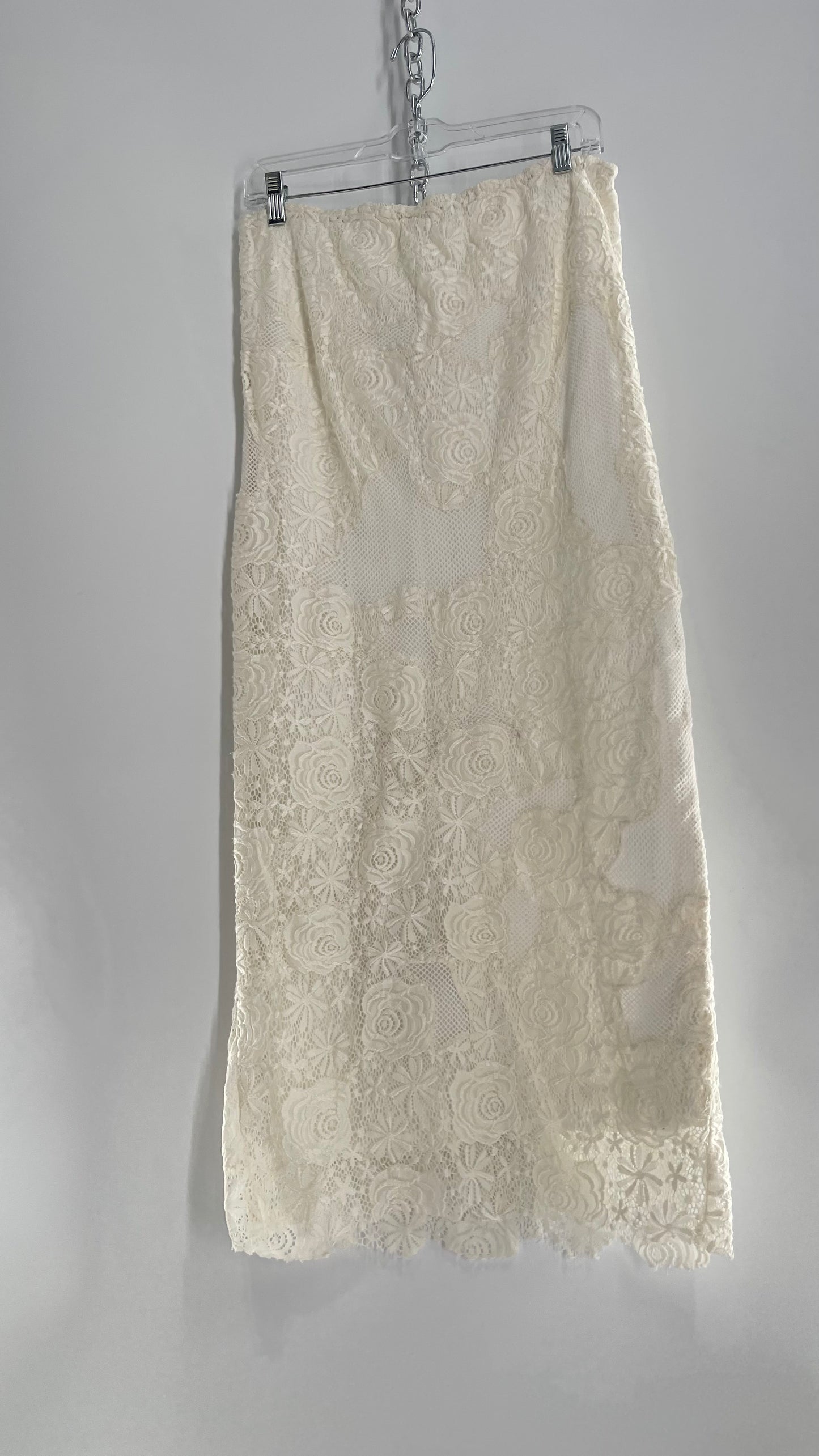 Free People White Mesh and Lace Long Skirt (Small)