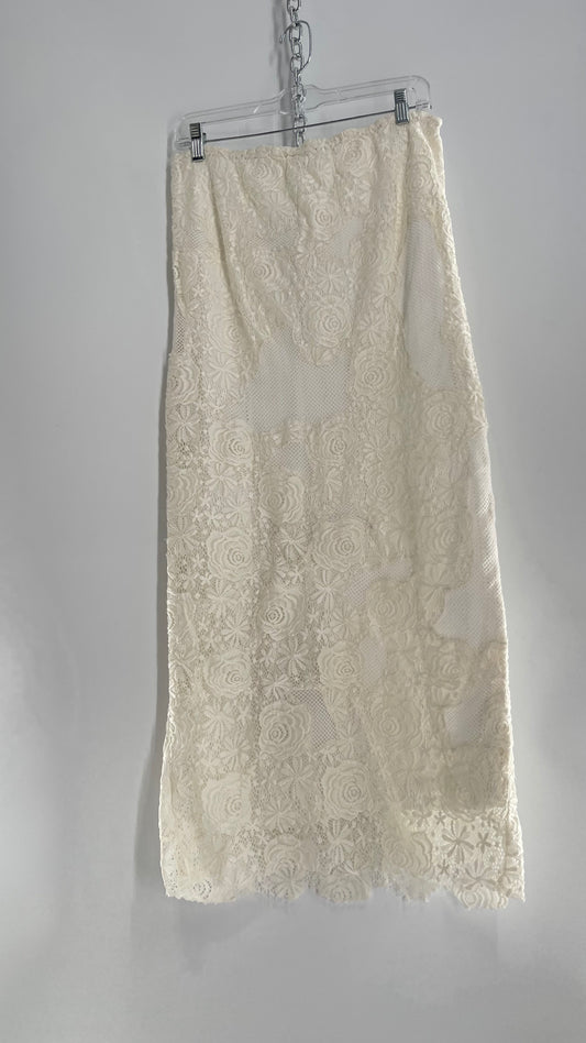 Free People White Mesh and Lace Long Skirt (Small)