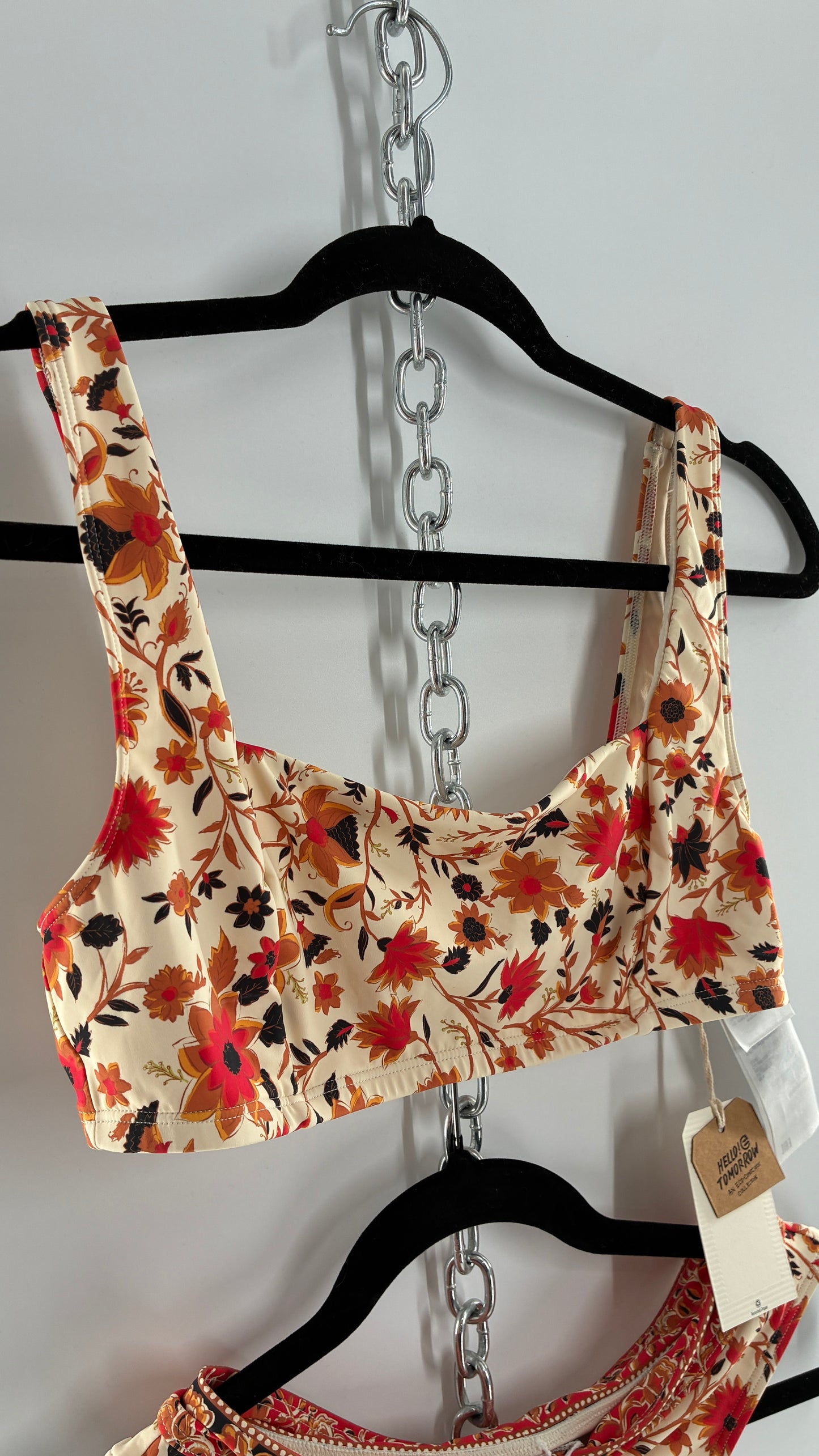 BILLABONG Orange Florals Swimsuit with Tags Attached (Medium)