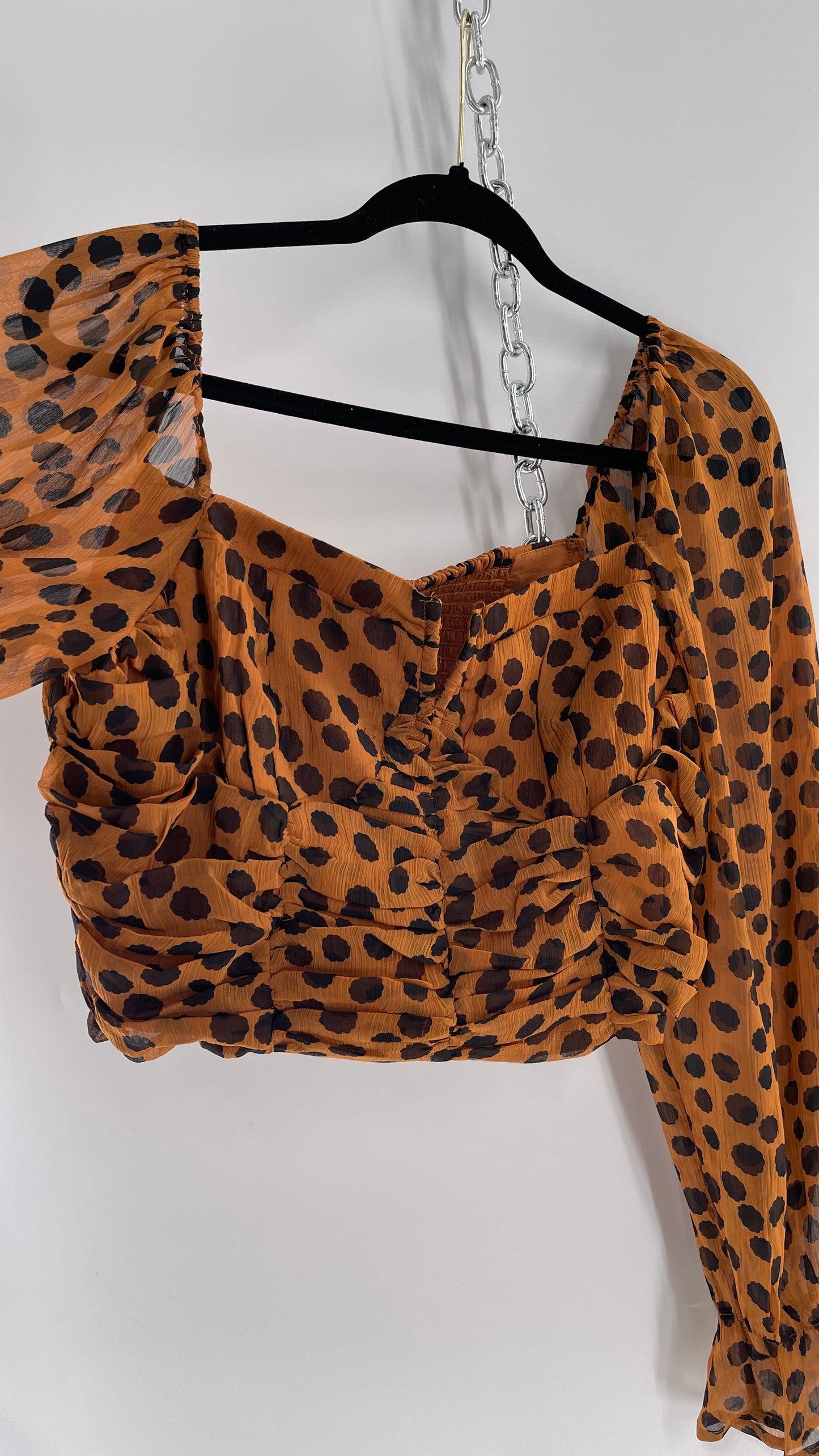 Free People Brown Black Animal Print Blouse with Ruched Bodice and Tags Attached (Large)