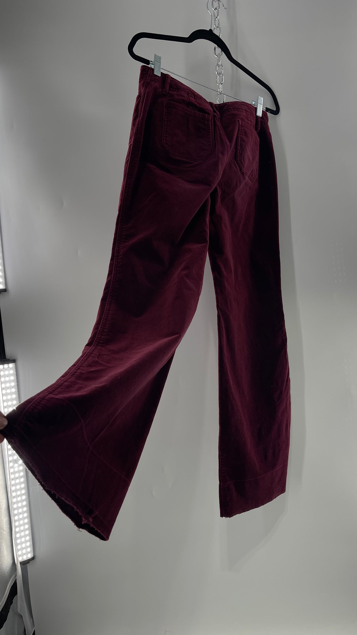 Vintage 90s Express Wine Toned Burgundy Velvet Low Rise Kickflares (7/8)