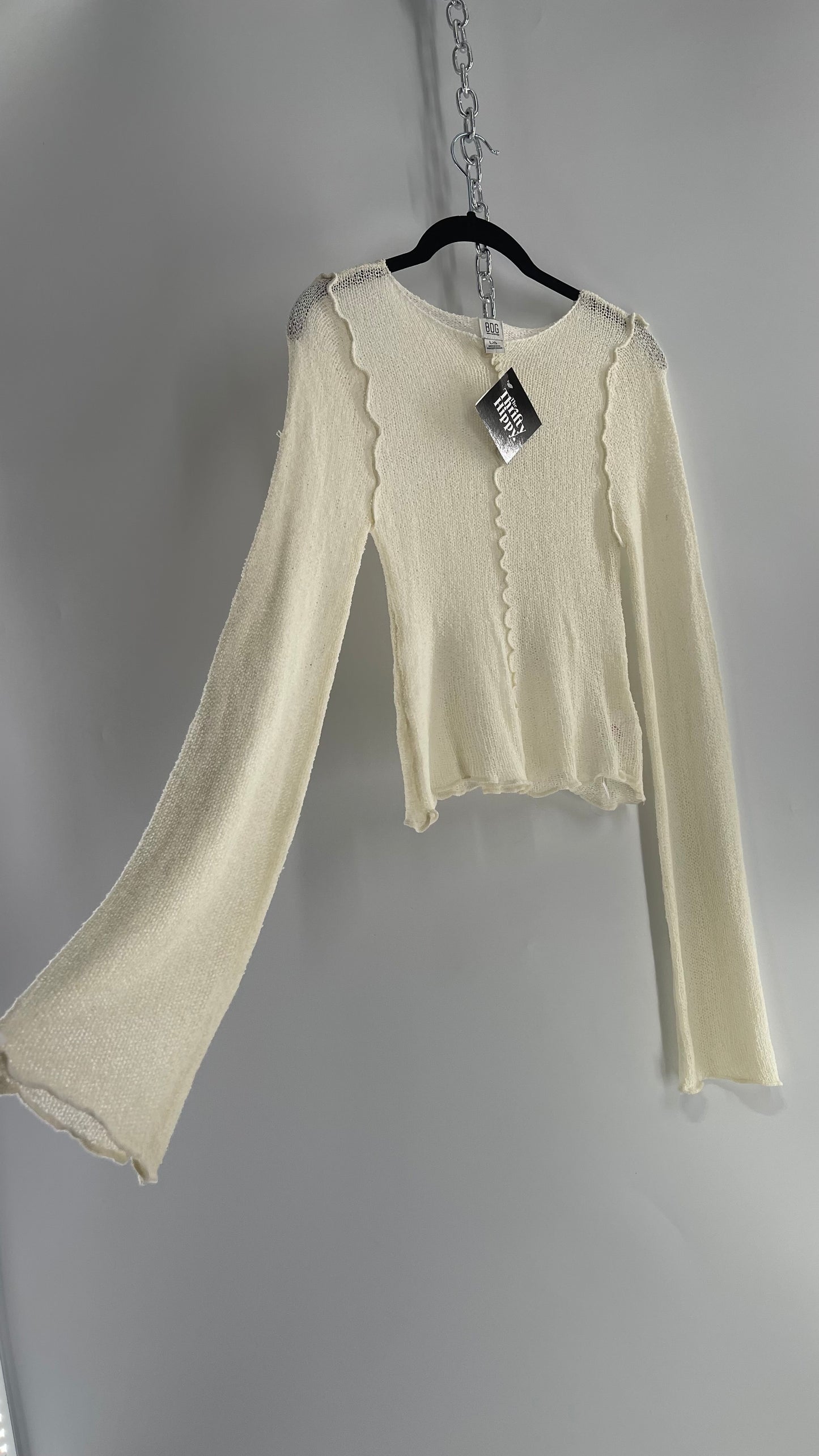BDG Off White Open Knit Bell Sleeve with Exposed Seams (Large)