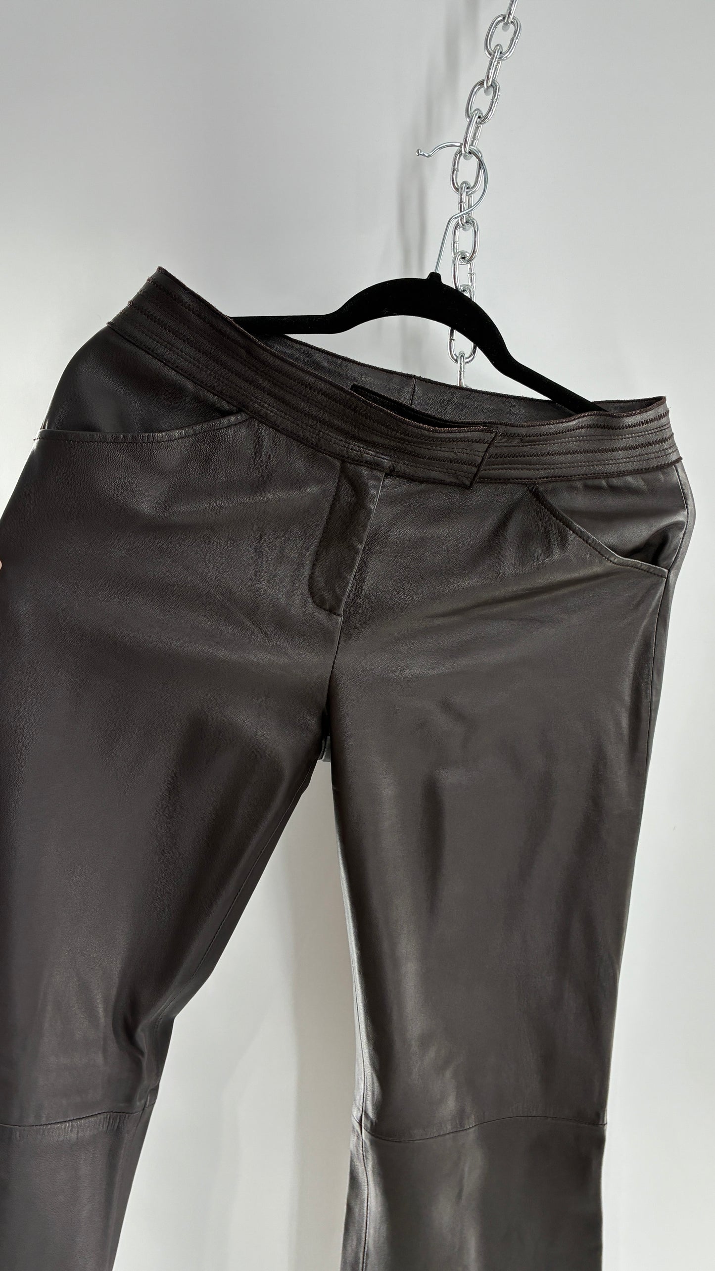 Vintage ETCETERA Deep Brown Low Waisted Embroidered, Side Closure Pants with Bootcut Hem (4)