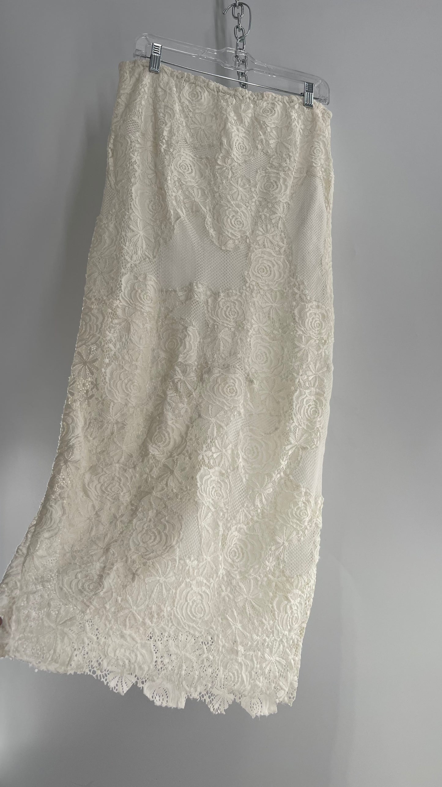 Free People White Mesh and Lace Long Skirt (Small)