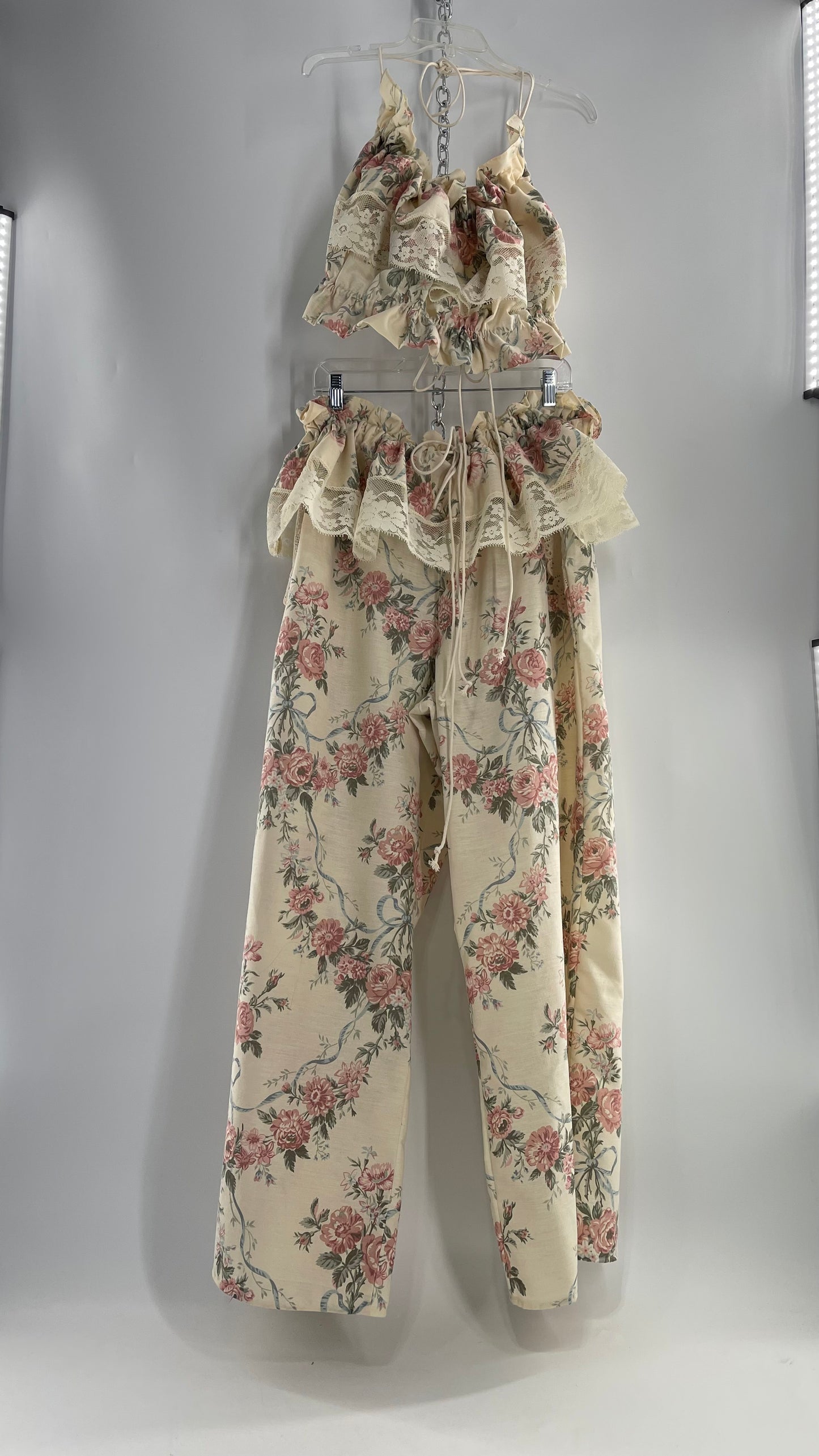 Vintage Set Covered in Delicate Dainty Florals, Bows and Lace (One Size, Adjustable)